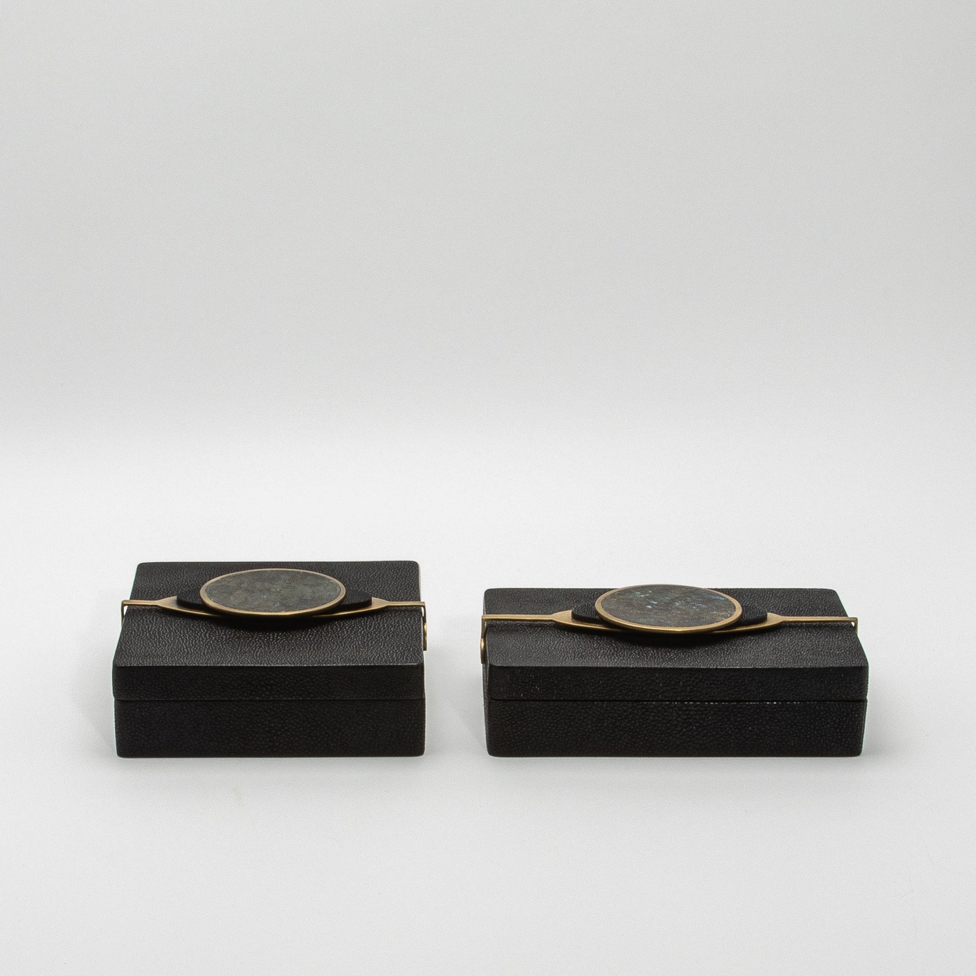 Set of 2 Boxes in Shagreen with Semi-Precious Stone and Brass by Kifu Paris