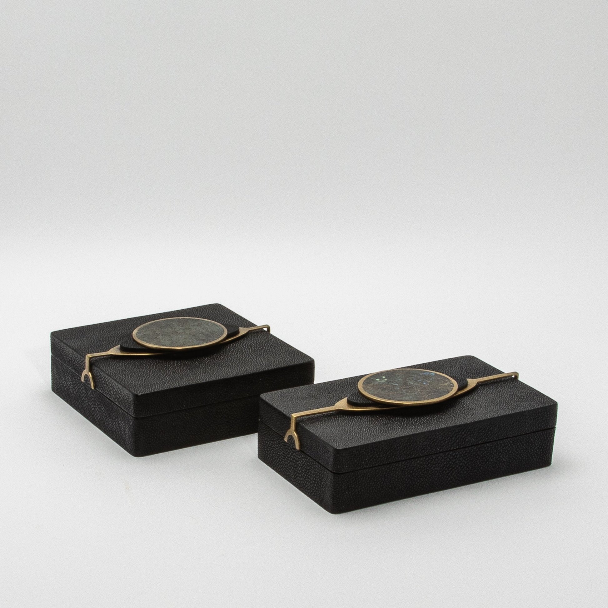 Set of 2 Boxes in Shagreen with Semi-Precious Stone and Brass by Kifu Paris
