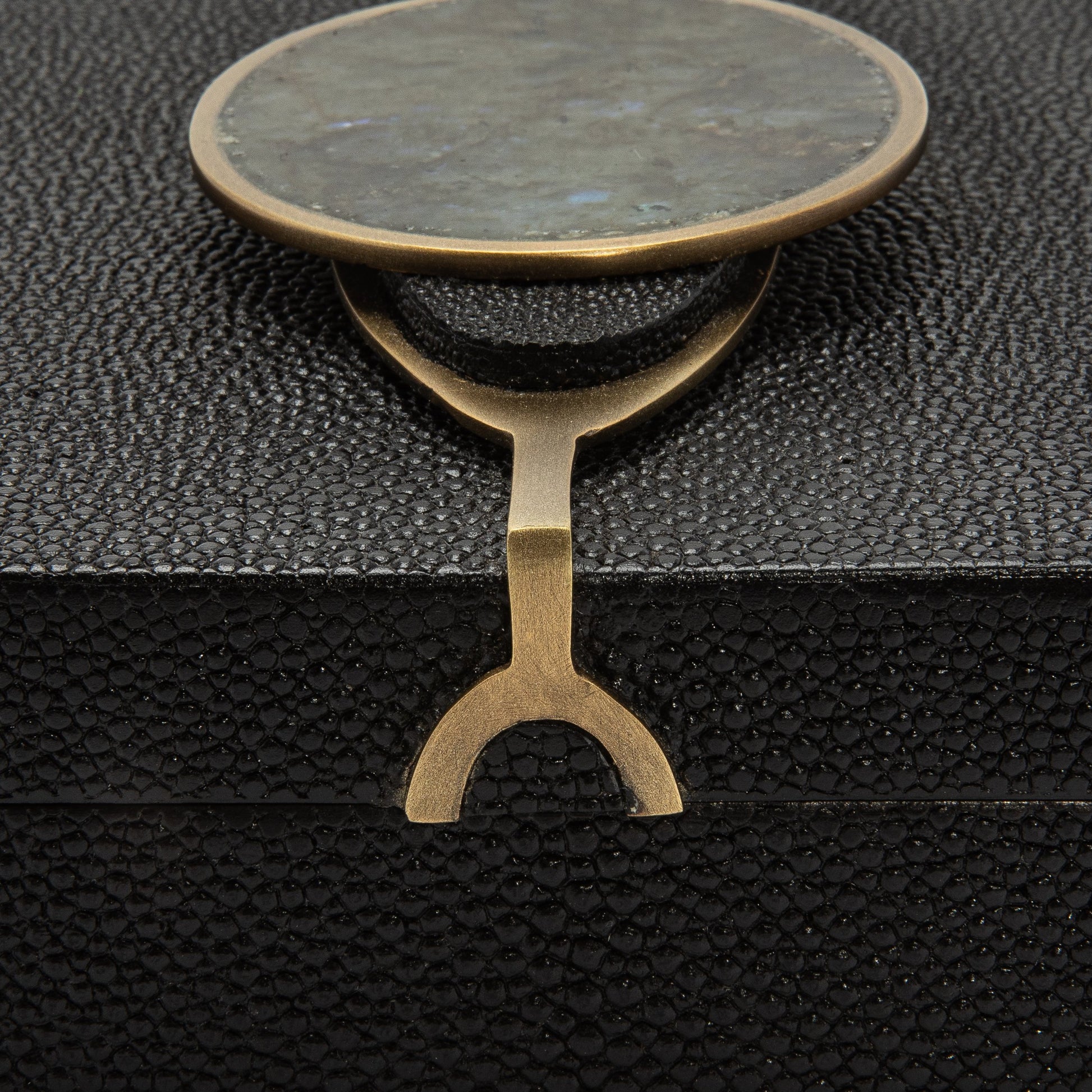 Set of 2 Boxes in Shagreen with Semi-Precious Stone and Brass by Kifu Paris