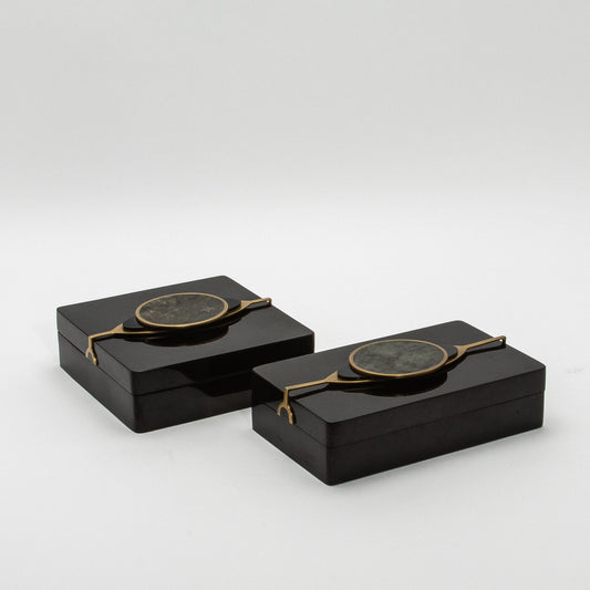 Set of 2 Boxes in Shell with Semi-Precious Stone and Brass by Kifu Paris