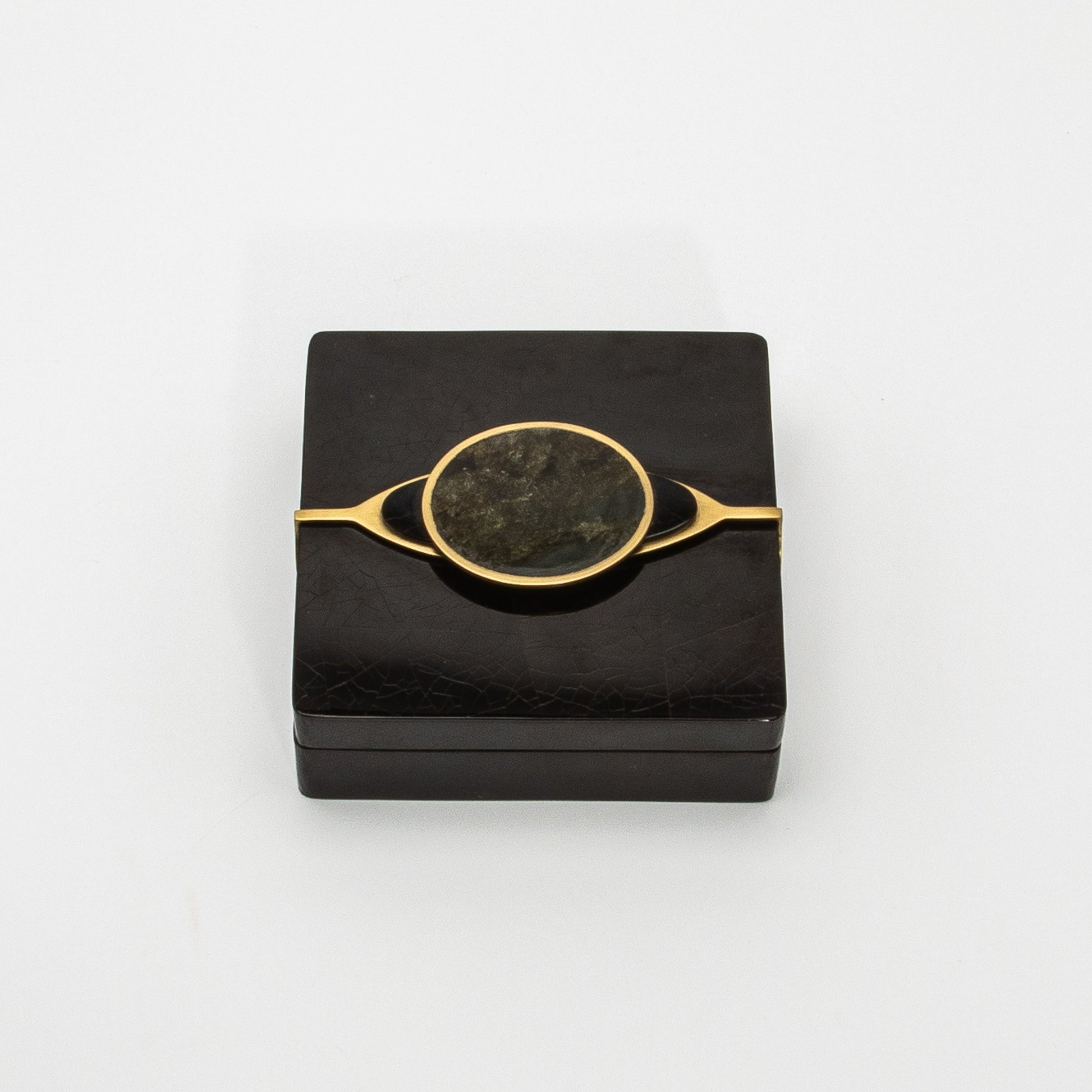 Set of 2 Boxes in Shell with Semi-Precious Stone and Brass by Kifu Paris