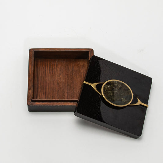Set of 2 Boxes in Shell with Semi-Precious Stone and Brass by Kifu Paris