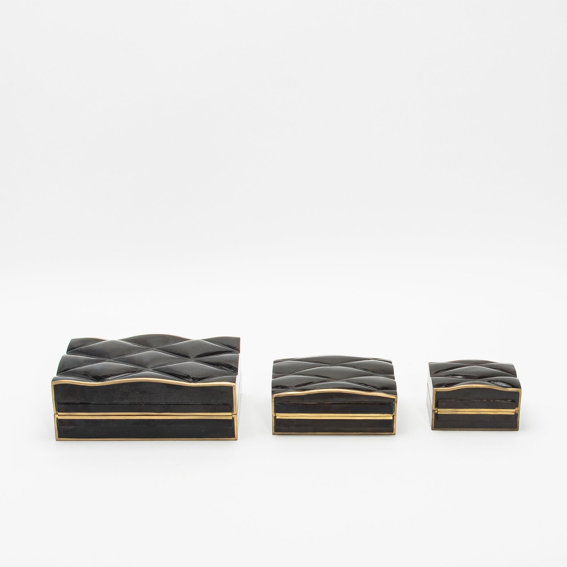 Set of 3 Quilted Boxes in Pen Shell with Bronze Patina Brass by Kifu Paris