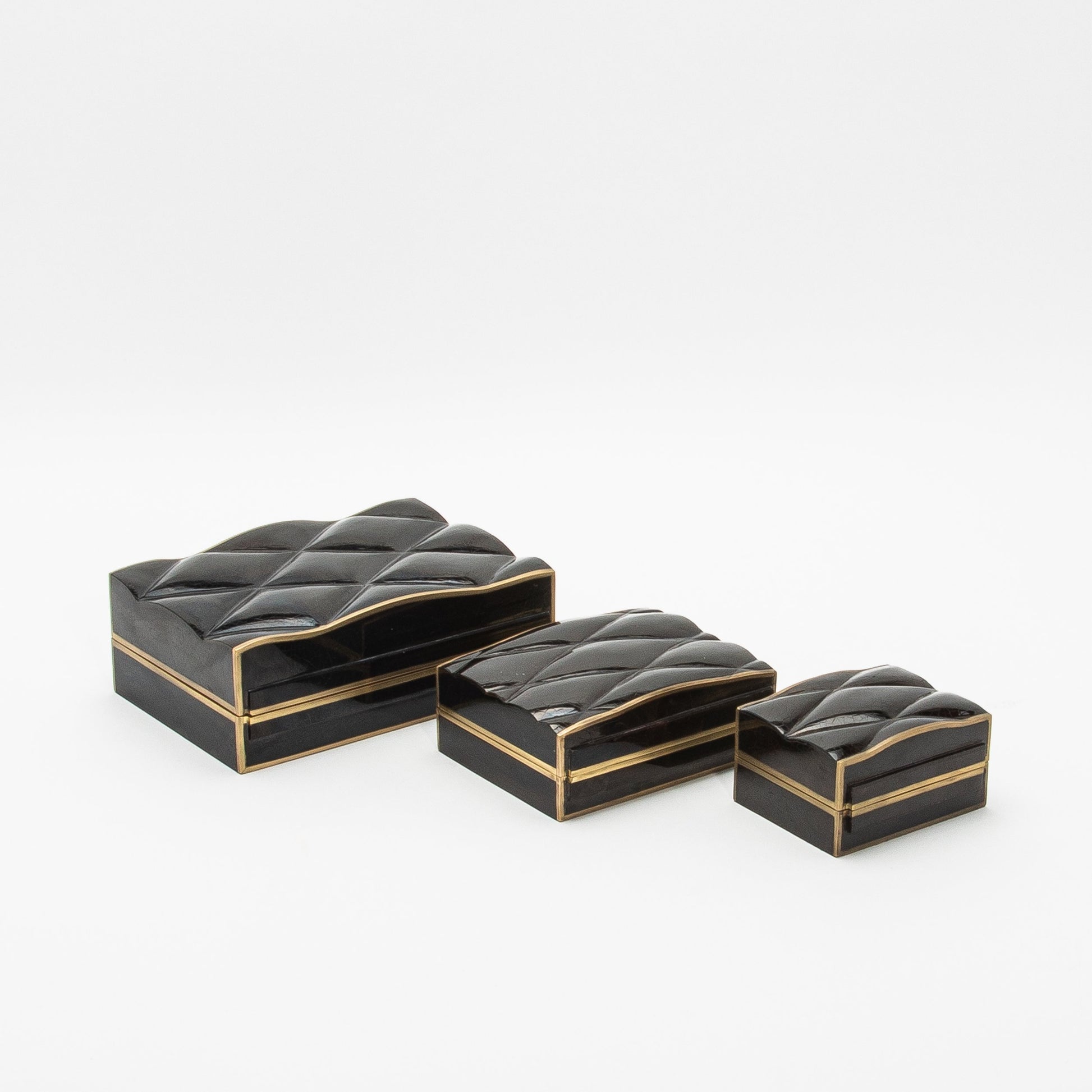 Set of 3 Quilted Boxes in Pen Shell with Bronze Patina Brass by Kifu Paris