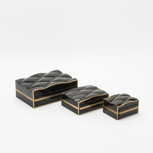 Set of 3 Quilted Boxes in Pen Shell with Bronze Patina Brass by Kifu Paris