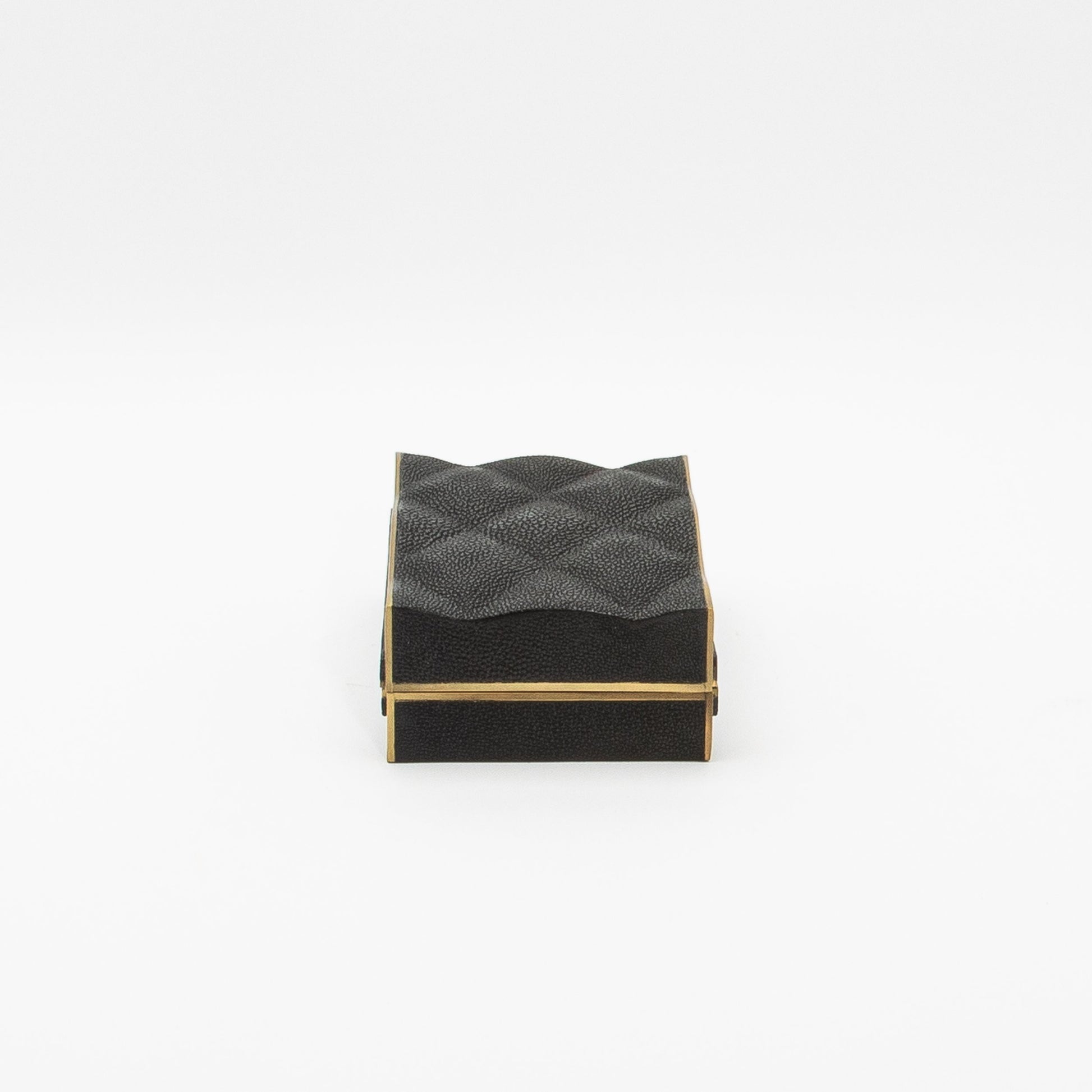 Set of 3 Quilted Boxes in Black Shagreen with Bronze Patina Brass by Kifu Paris