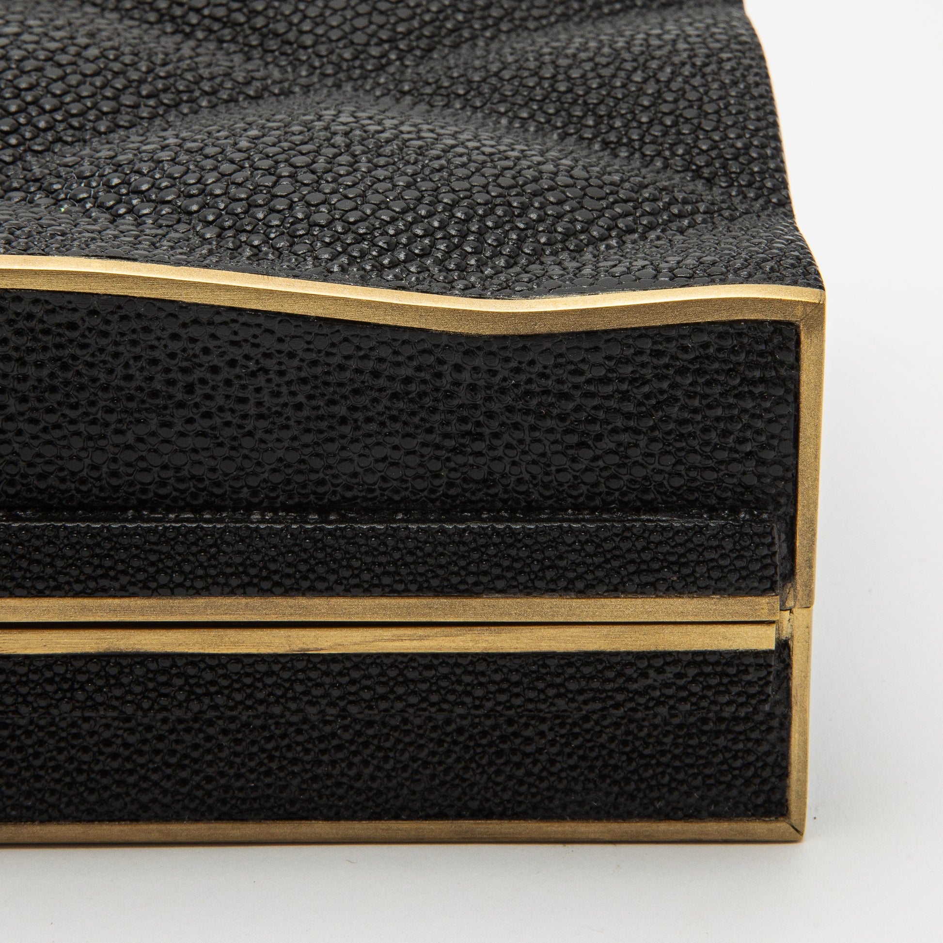 Set of 3 Quilted Boxes in Black Shagreen with Bronze Patina Brass by Kifu Paris