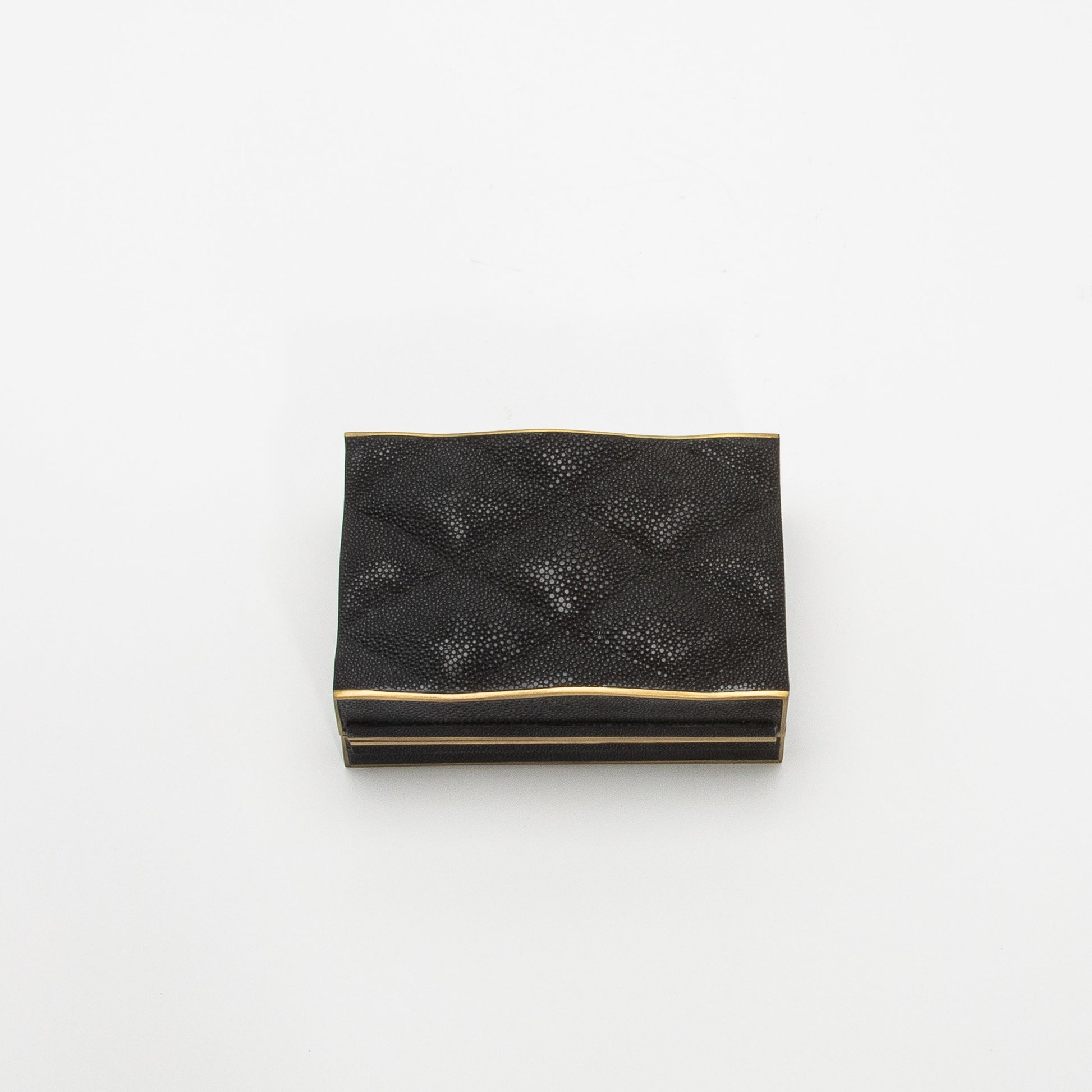 Set of 3 Quilted Boxes in Black Shagreen with Bronze Patina Brass by Kifu Paris