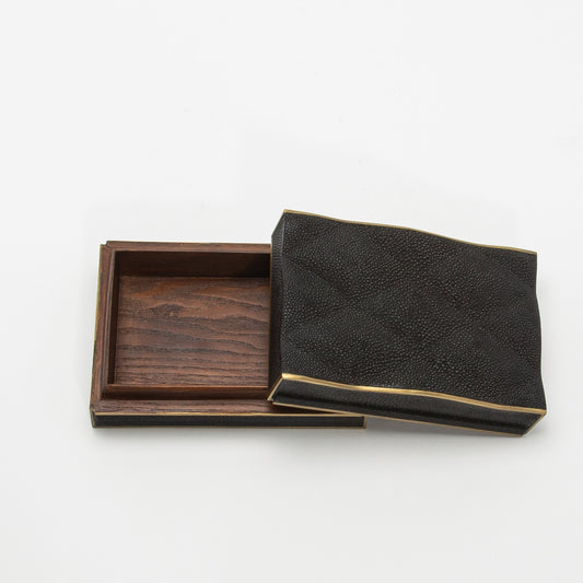 Set of 3 Quilted Boxes in Black Shagreen with Bronze Patina Brass by Kifu Paris