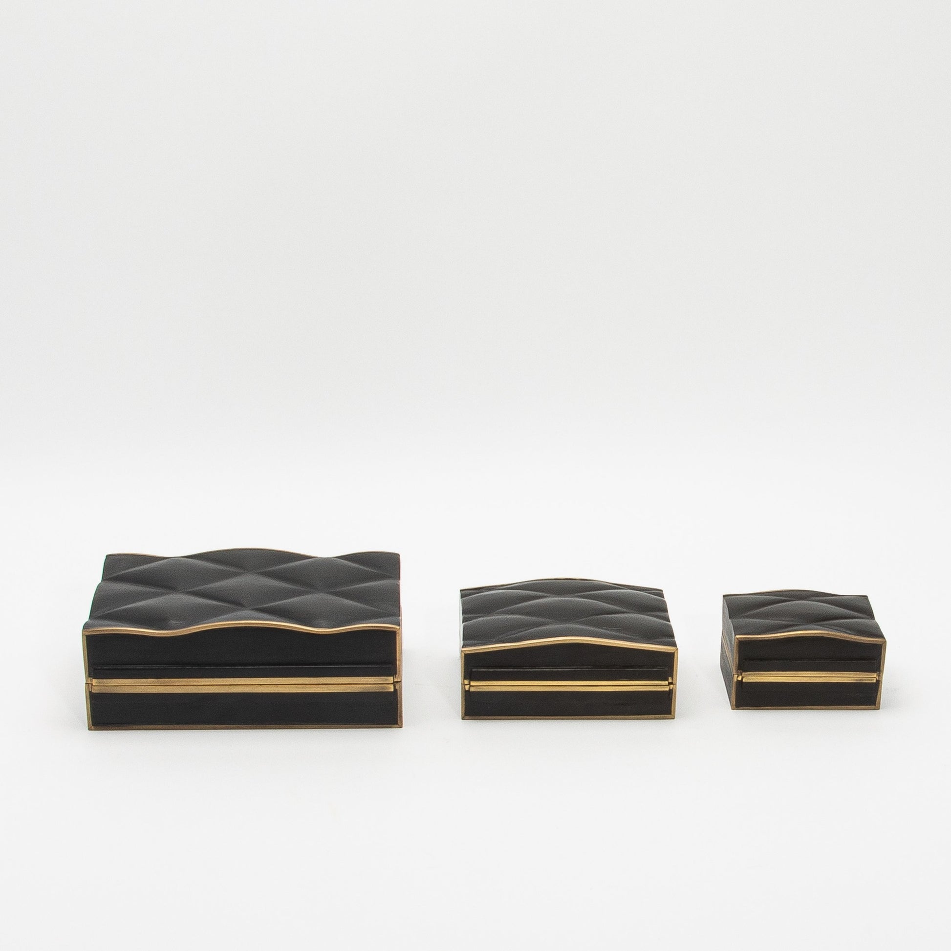 Set of 3 Quilted Boxes in Black Oak with Bronze Patina Brass by Kifu Paris