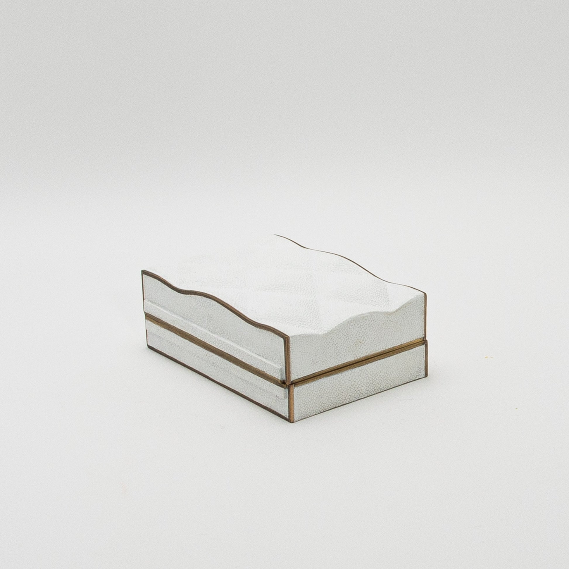 Set of 3 Quilted Boxes in White Shagreen with Bronze Patina Brass by Kifu Paris