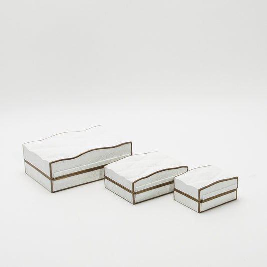 Set of 3 Quilted Boxes in White Shagreen with Bronze Patina Brass by Kifu Paris
