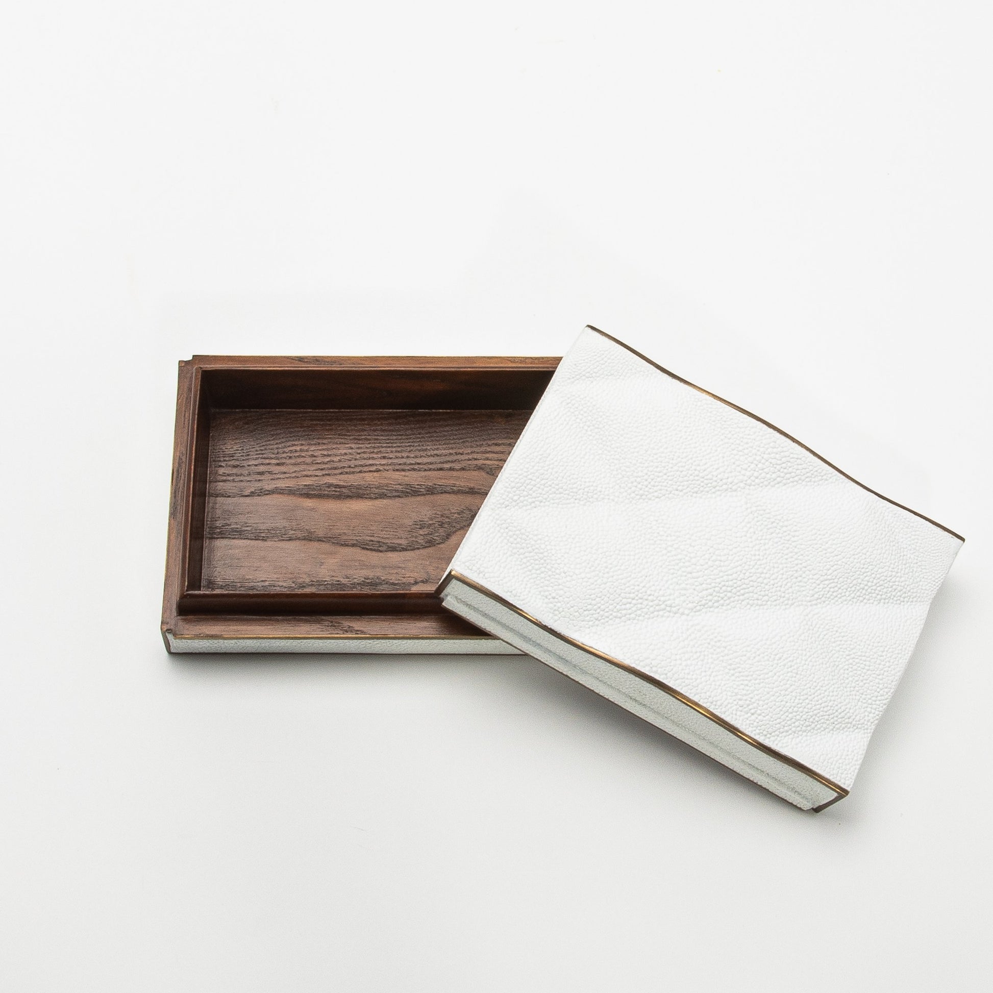 Set of 3 Quilted Boxes in White Shagreen with Bronze Patina Brass by Kifu Paris
