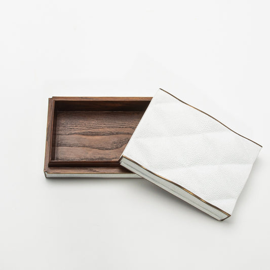 Set of 3 Quilted Boxes in White Shagreen with Bronze Patina Brass by Kifu Paris