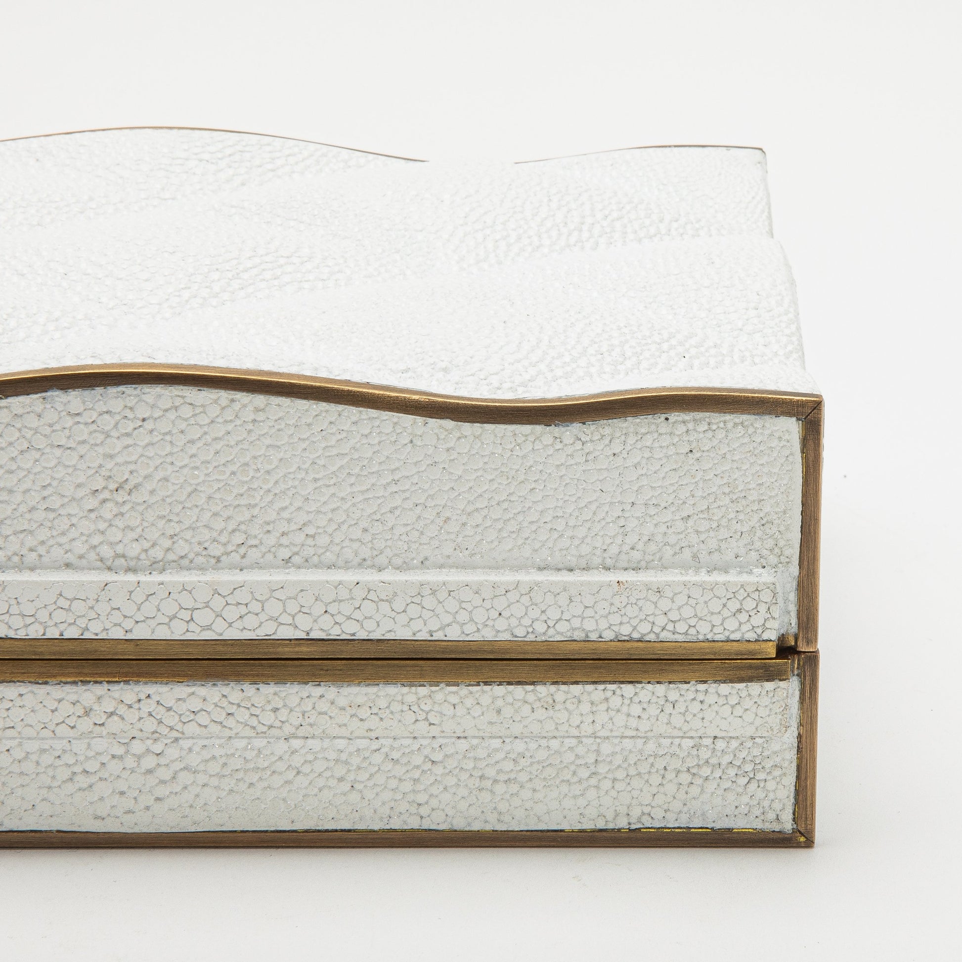 Set of 3 Quilted Boxes in White Shagreen with Bronze Patina Brass by Kifu Paris