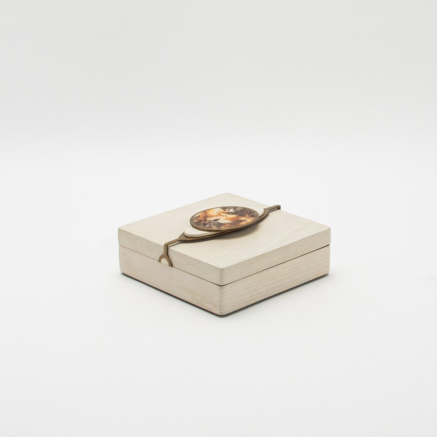 Set of 2 Boxes in Oak with Semi-Precious Stone and Brass by Kifu Paris