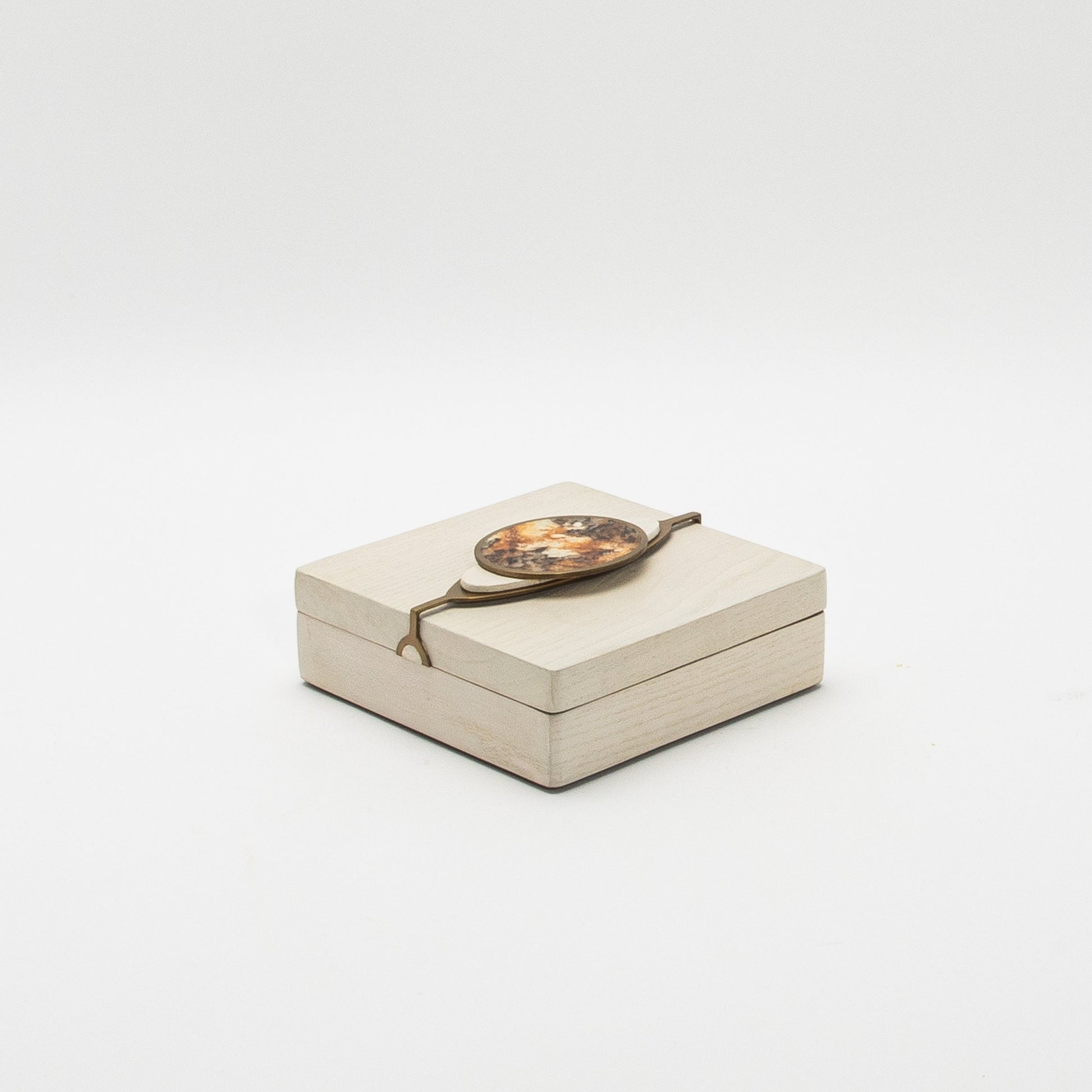 Set of 2 Boxes in Oak with Semi-Precious Stone and Brass by Kifu Paris