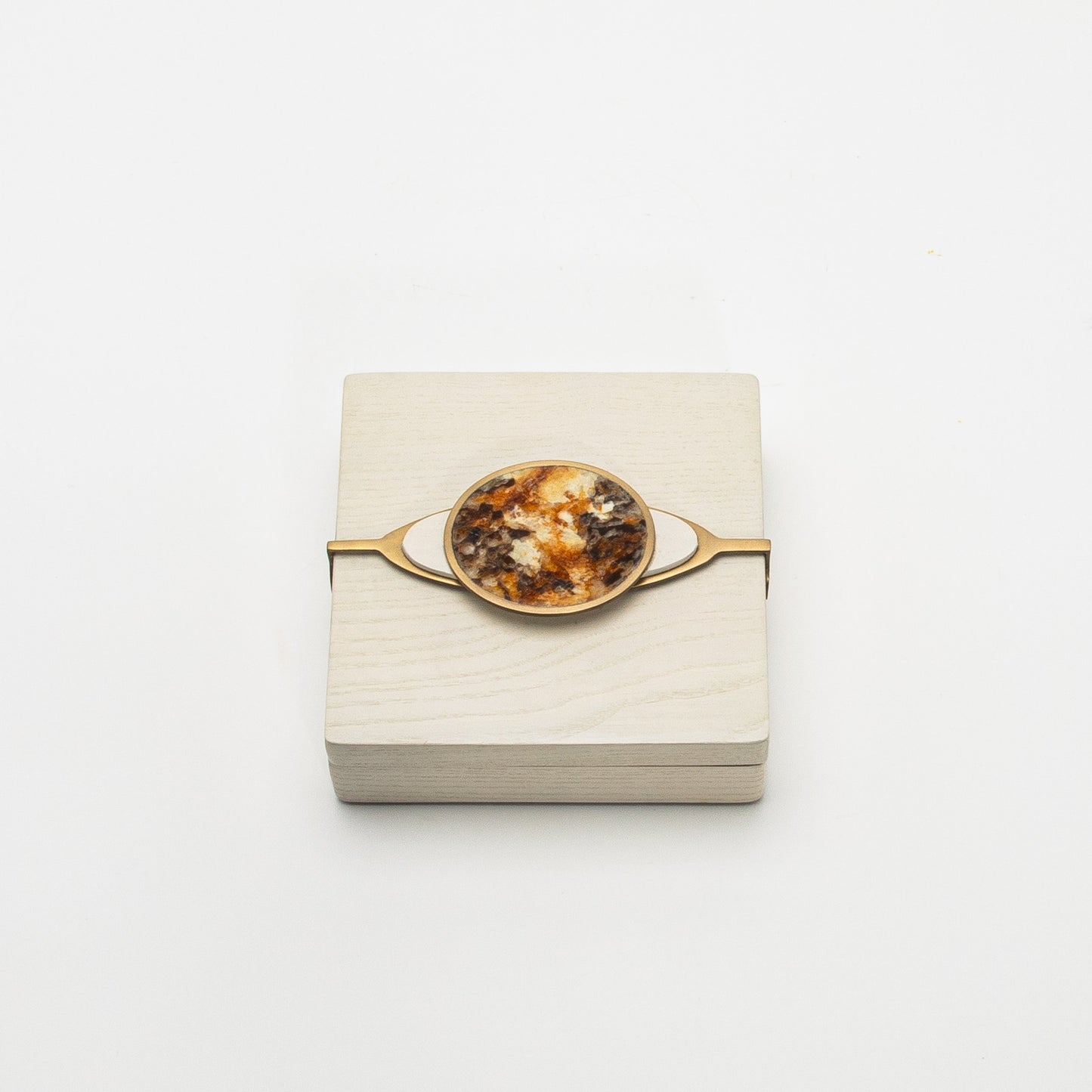 Set of 2 Boxes in Oak with Semi-Precious Stone and Brass by Kifu Paris