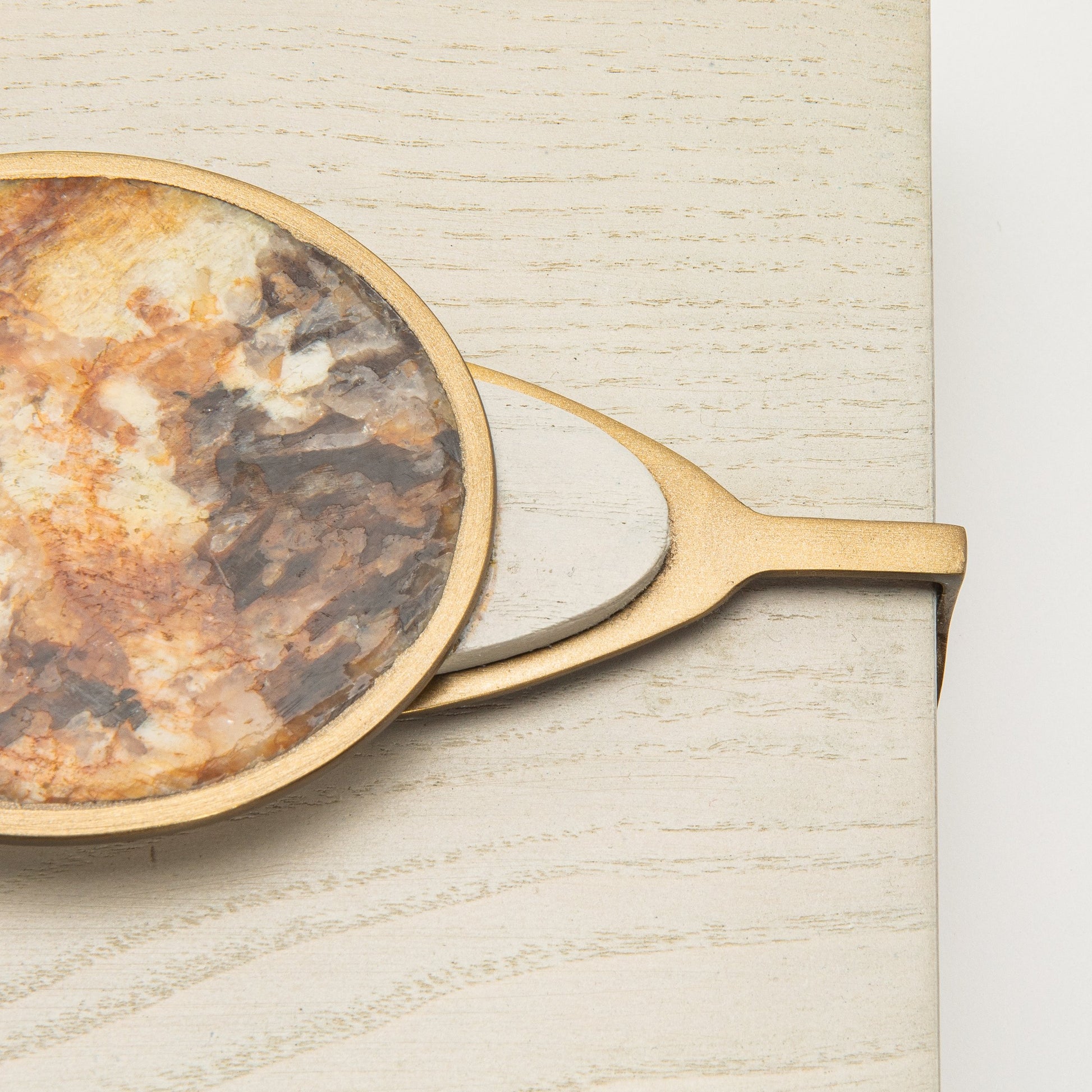 Set of 2 Boxes in Oak with Semi-Precious Stone and Brass by Kifu Paris