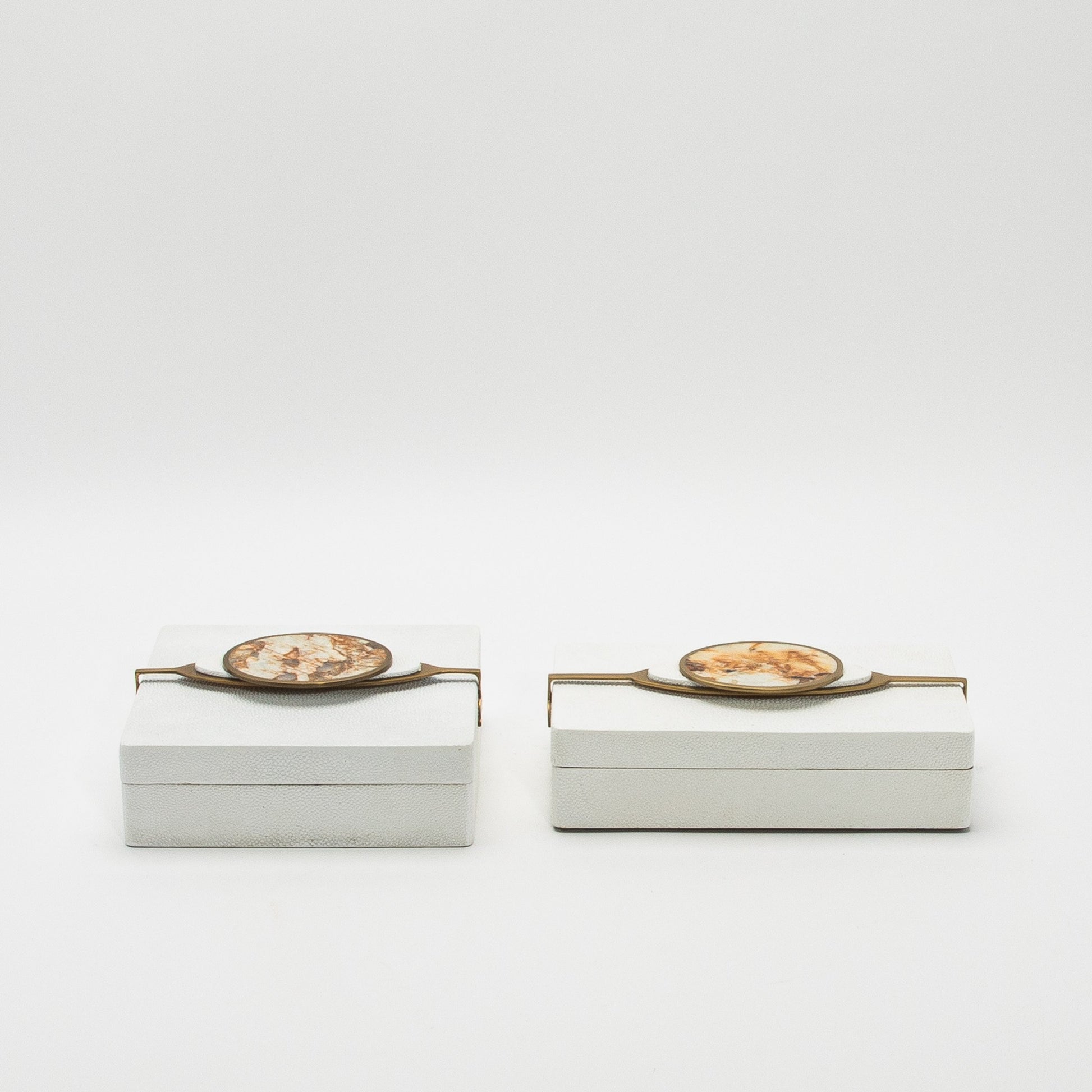 Set of 2 Boxes in Shagreen with Semi-Precious Stone and Brass by Kifu Paris
