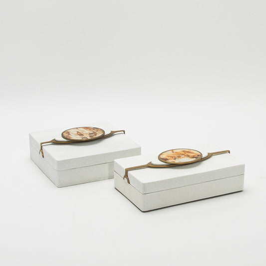 Set of 2 Boxes in Shagreen with Semi-Precious Stone and Brass by Kifu Paris