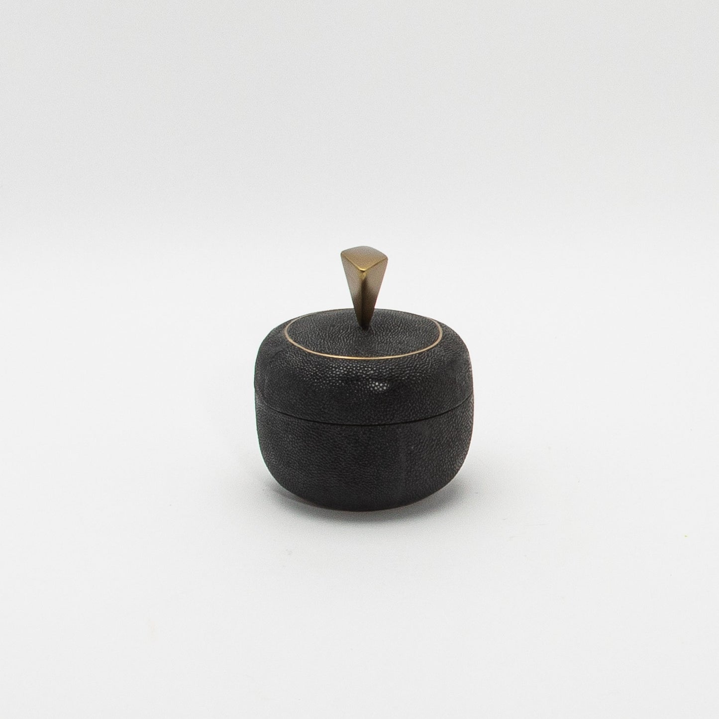 Set of 2 Round Boxes in Black Shagreen with Bronze Patina Brass Knob by Kifu Paris