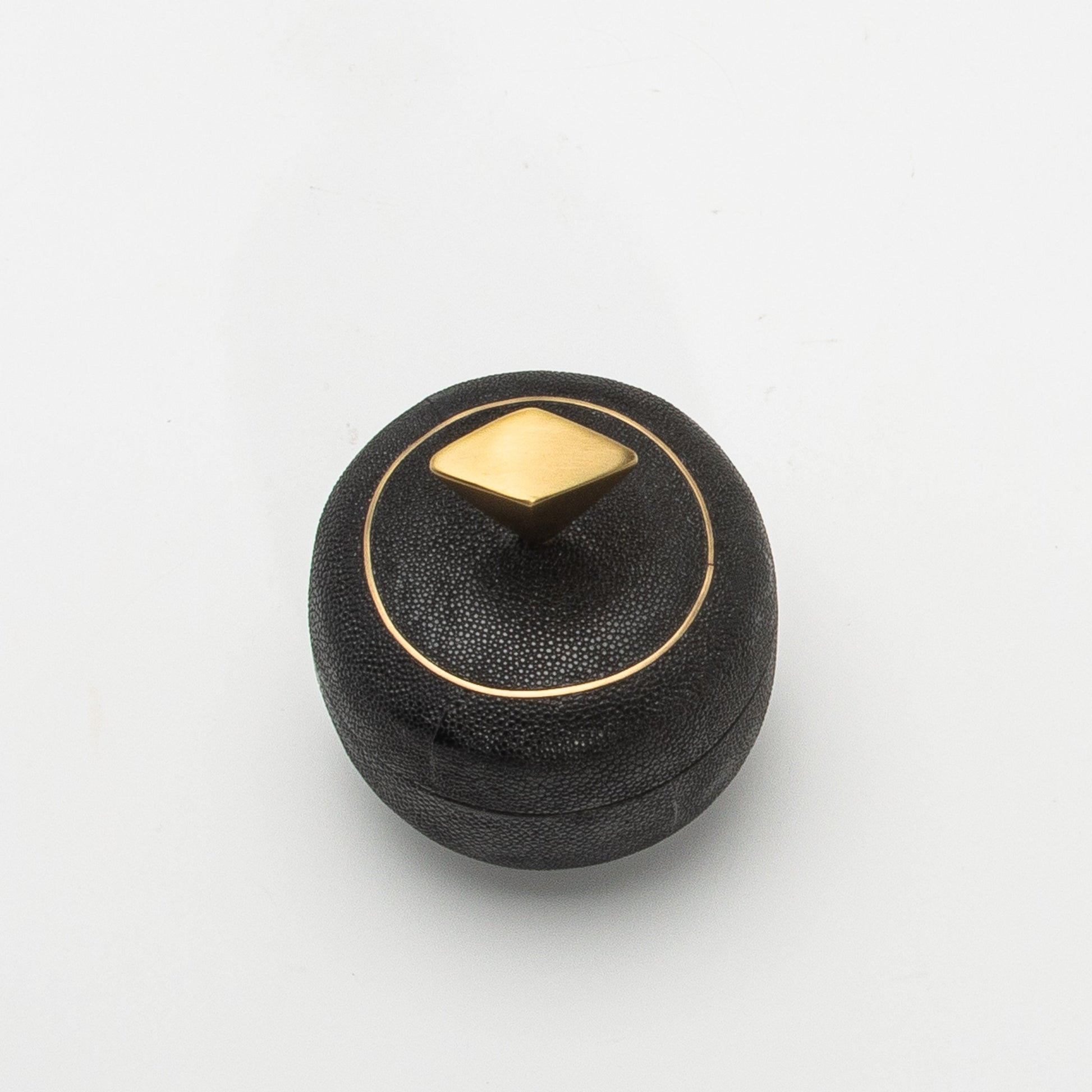 Set of 2 Round Boxes in Black Shagreen with Bronze Patina Brass Knob by Kifu Paris