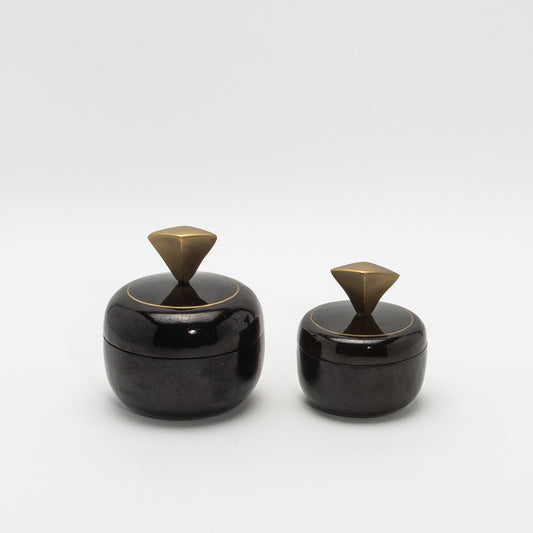 Set of 2 Round Boxes in Black Shell by Kifu Paris