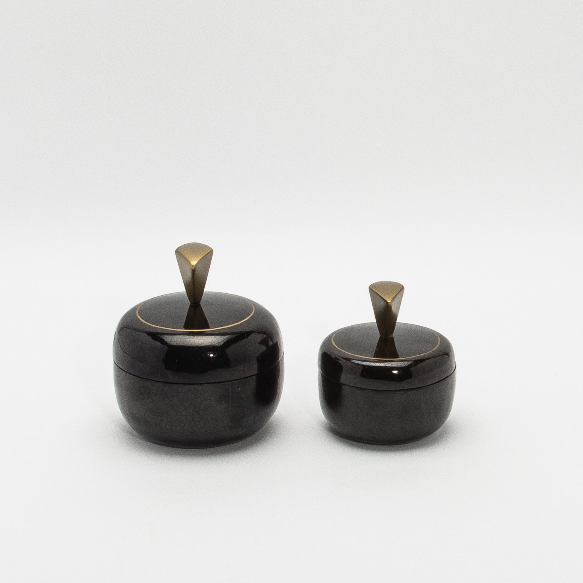 Set of 2 Round Boxes in Black Shell by Kifu Paris