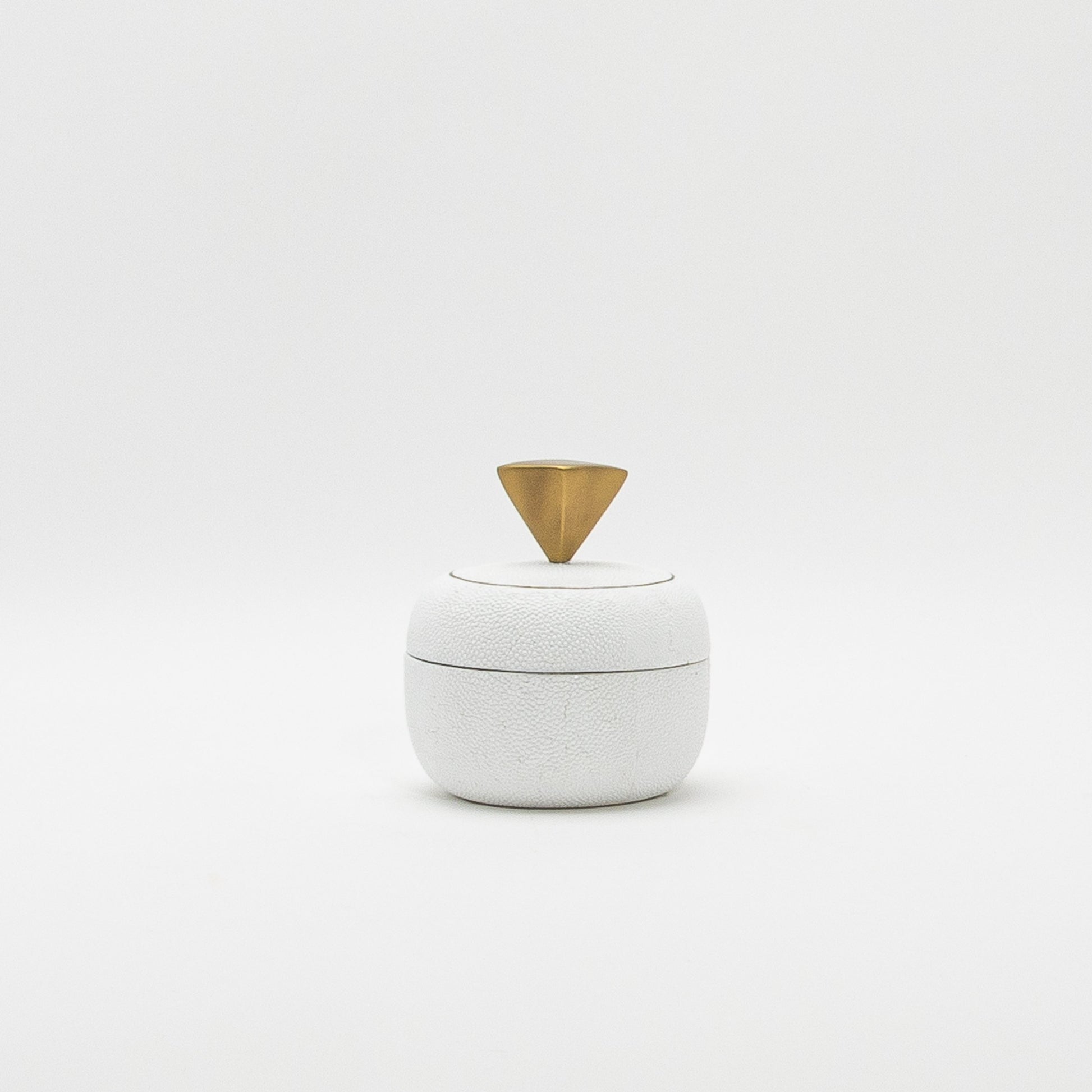 Set of 2 Round Boxes in White Shagreen with Bronze Patina Brass Knob by Kifu Paris