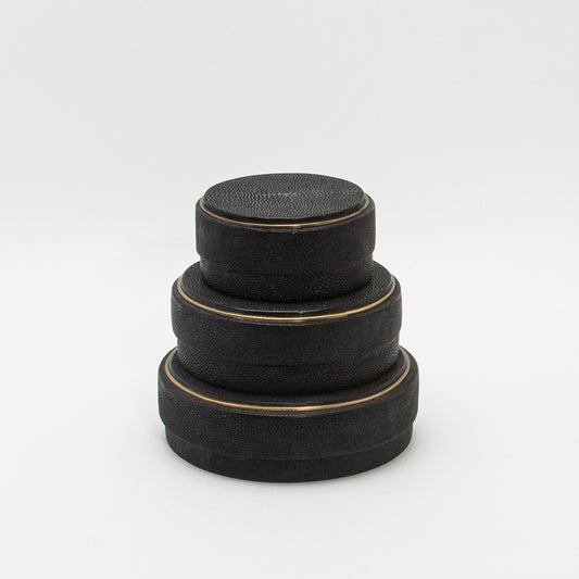 Set of 3 Boxes in Black Shagreen with Brass Frame by R&Y Augousti