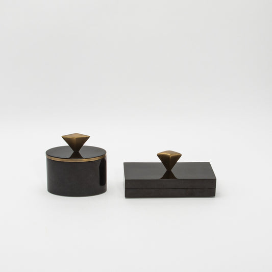 Set of 2 Boxes in Black Shell with Bronze Patina Brass Knob by Kifu Paris