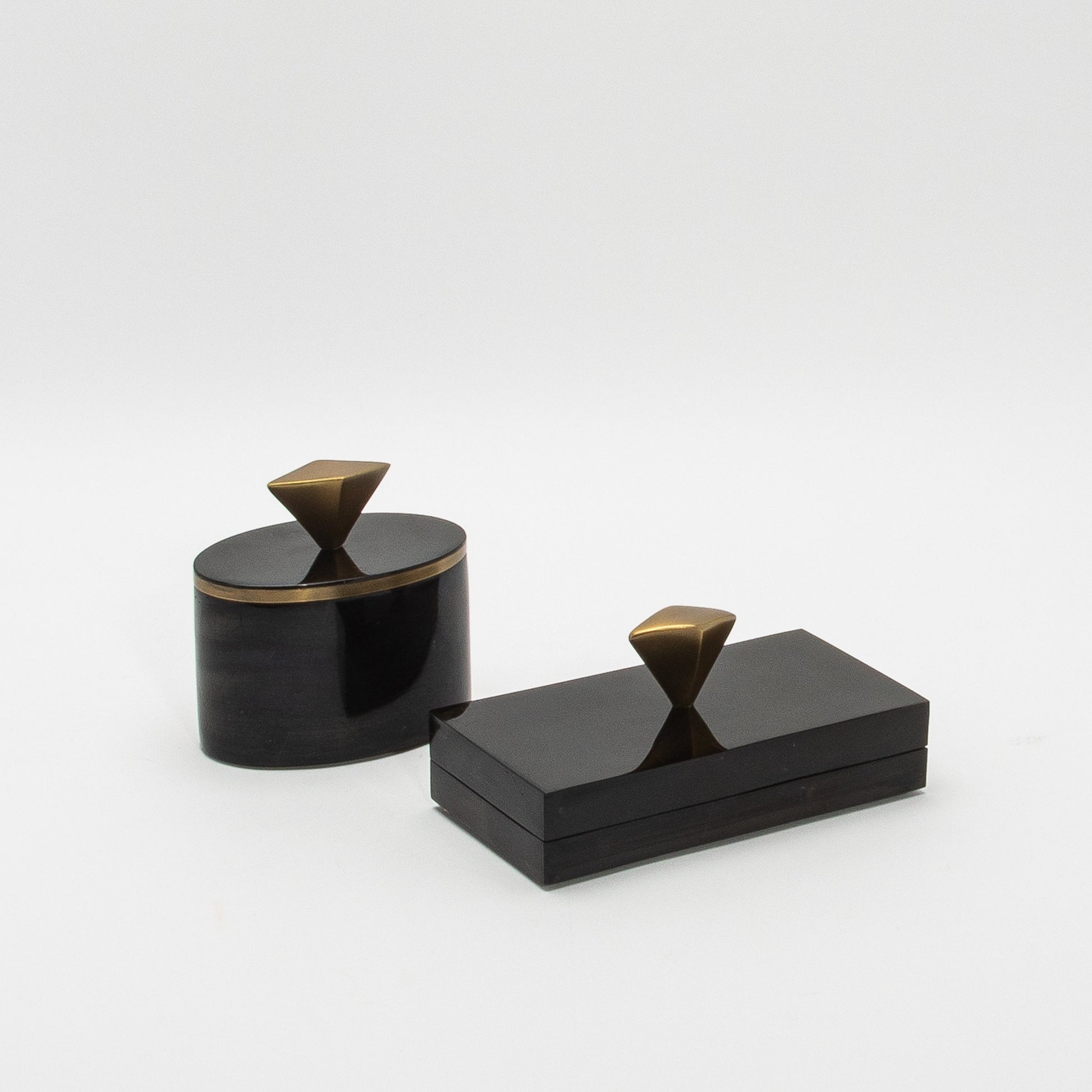 Set of 2 Boxes in Black Shell with Bronze Patina Brass Knob by Kifu Paris