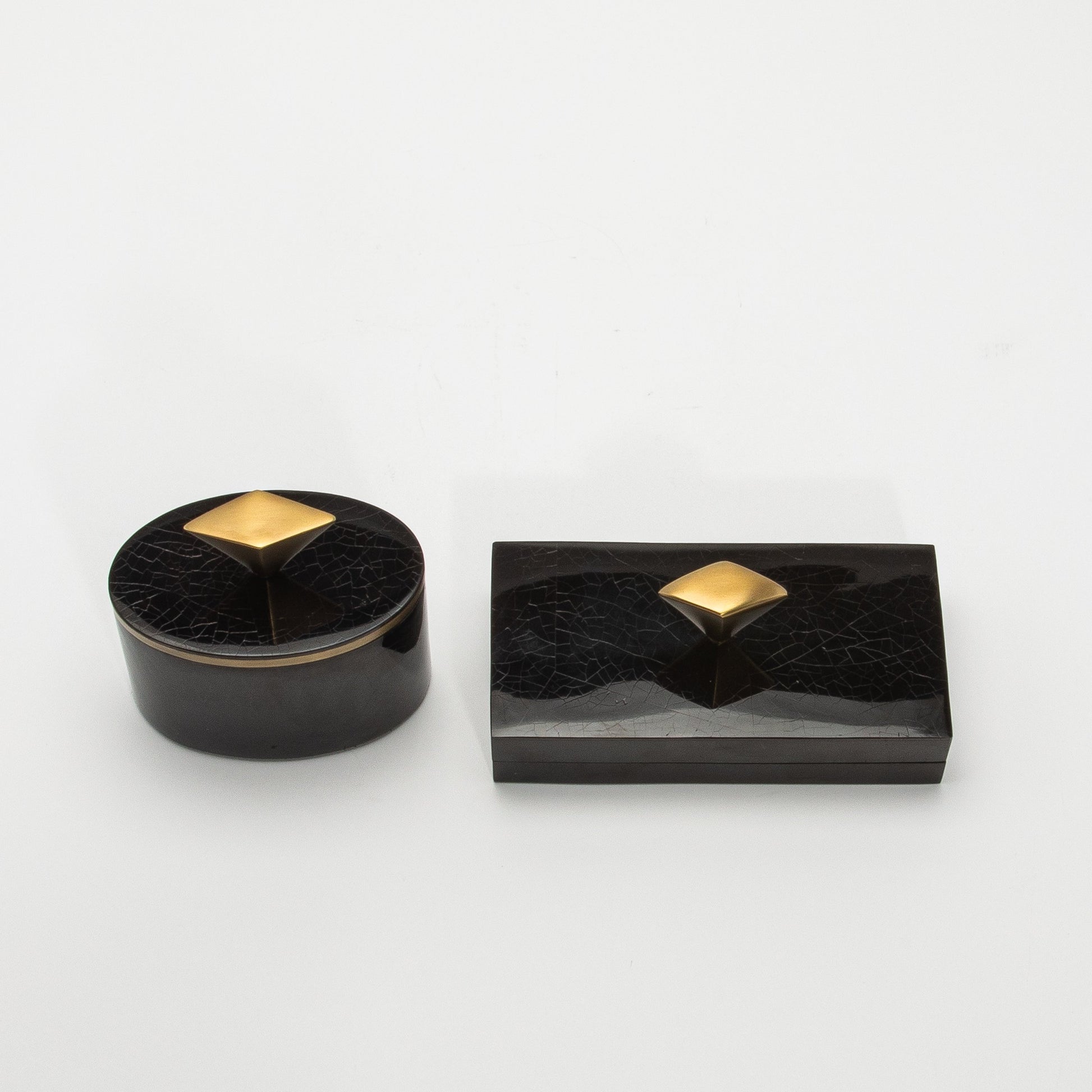 Set of 2 Boxes in Black Shell with Bronze Patina Brass Knob by Kifu Paris