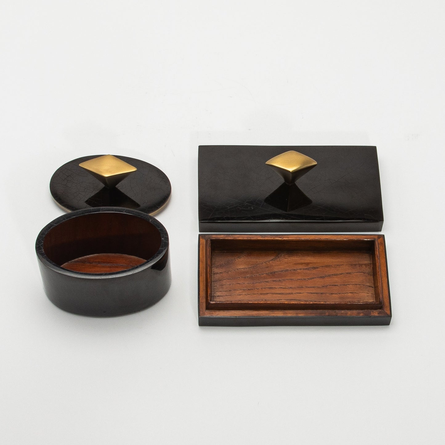 Set of 2 Boxes in Black Shell with Bronze Patina Brass Knob by Kifu Paris