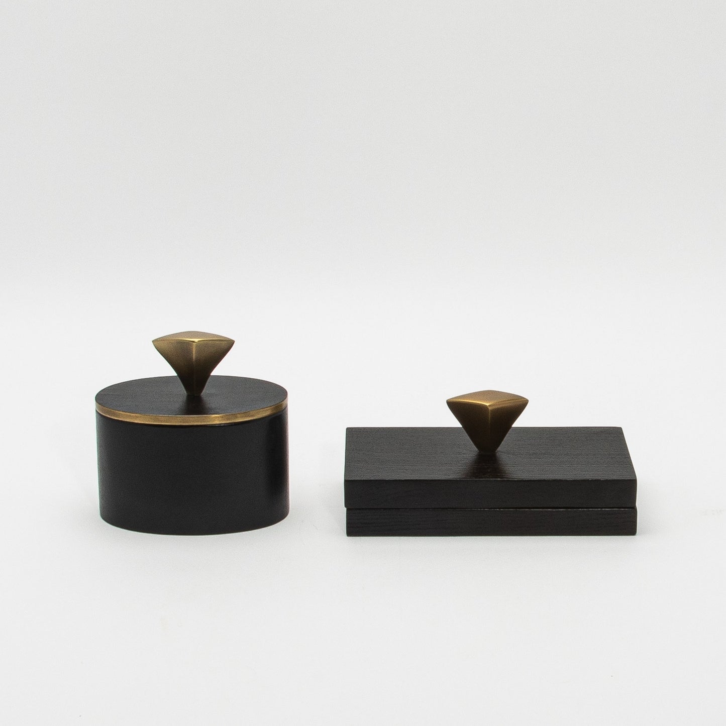 Set of 2 Boxes in Black Oak with Bronze Patina Brass Knob by Kifu Paris