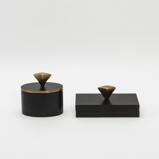 Set of 2 Boxes in Black Oak with Bronze Patina Brass Knob by Kifu Paris