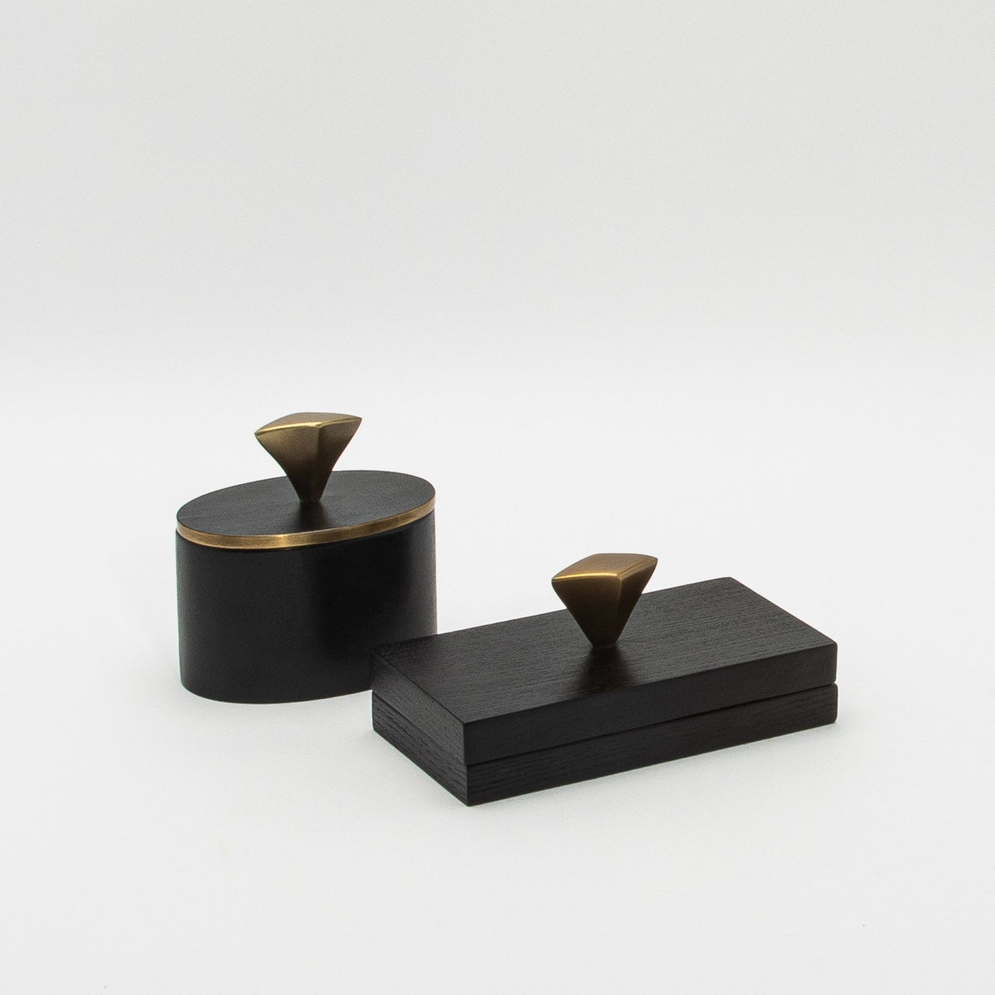 Set of 2 Boxes in Black Oak with Bronze Patina Brass Knob by Kifu Paris