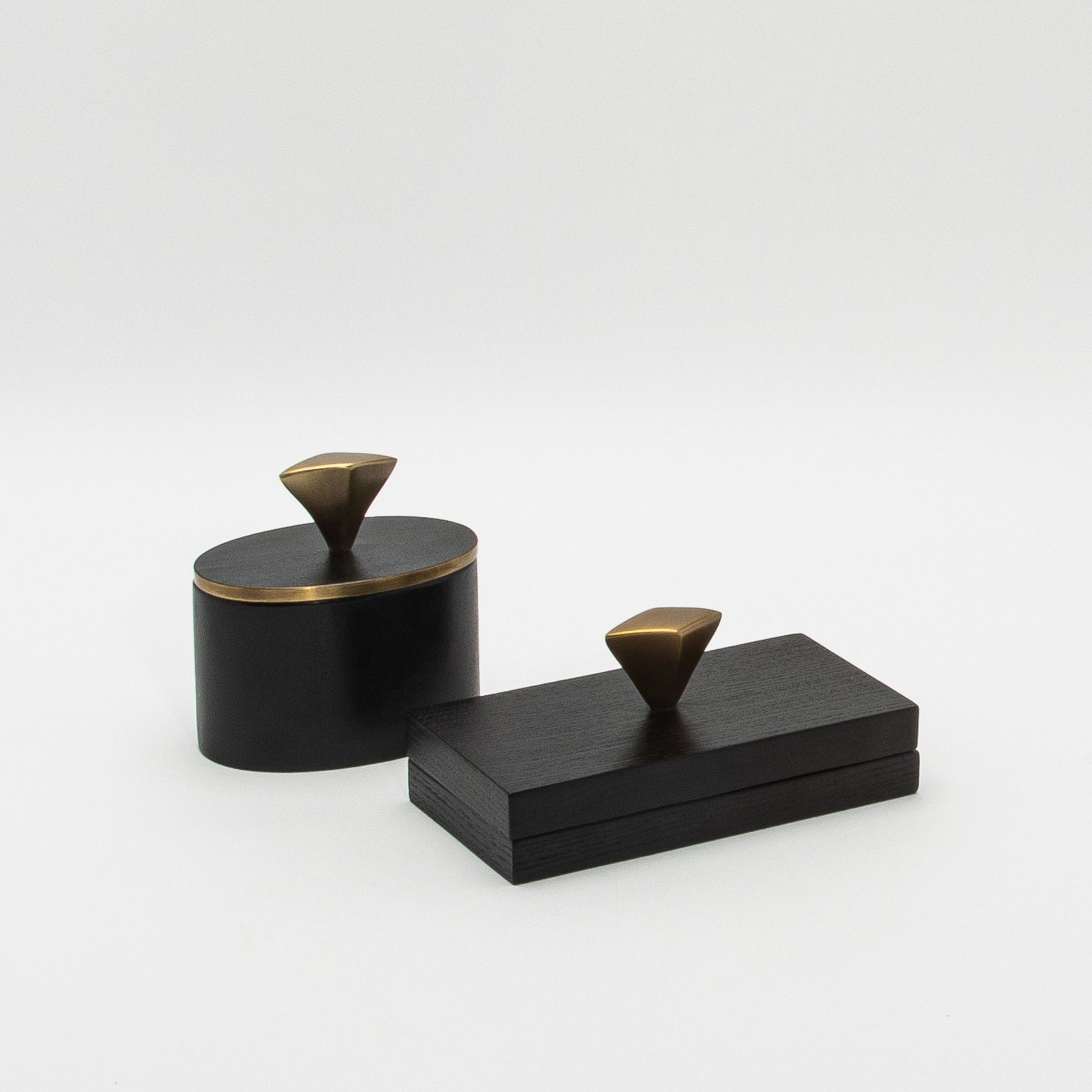 Set of 2 Boxes in Black Oak with Bronze Patina Brass Knob by Kifu Paris
