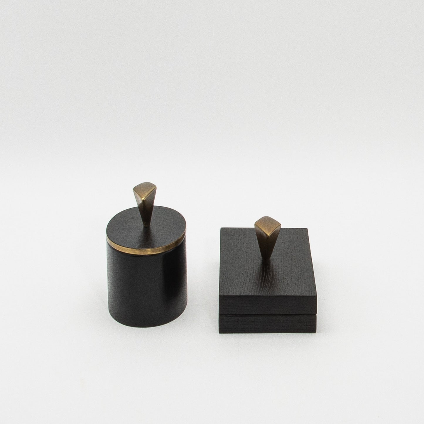 Set of 2 Boxes in Black Oak with Bronze Patina Brass Knob by Kifu Paris