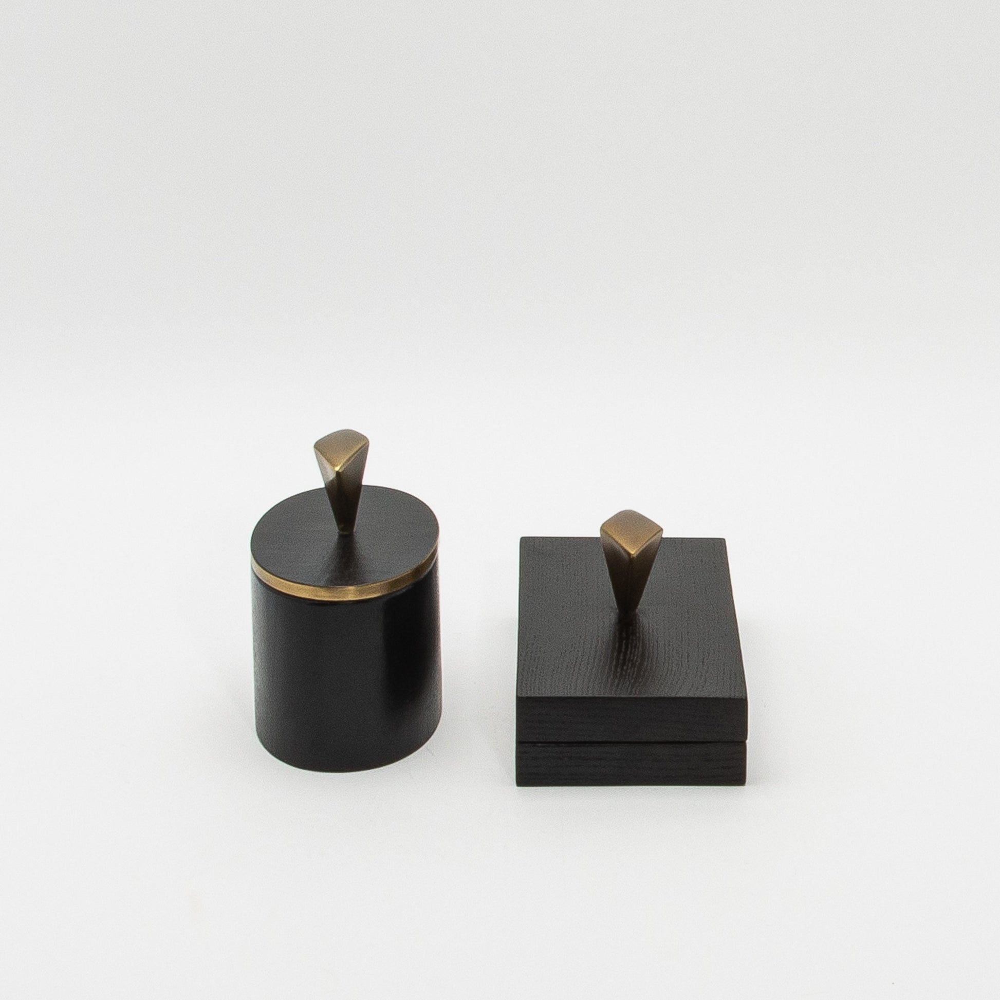 Set of 2 Boxes in Black Oak with Bronze Patina Brass Knob by Kifu Paris