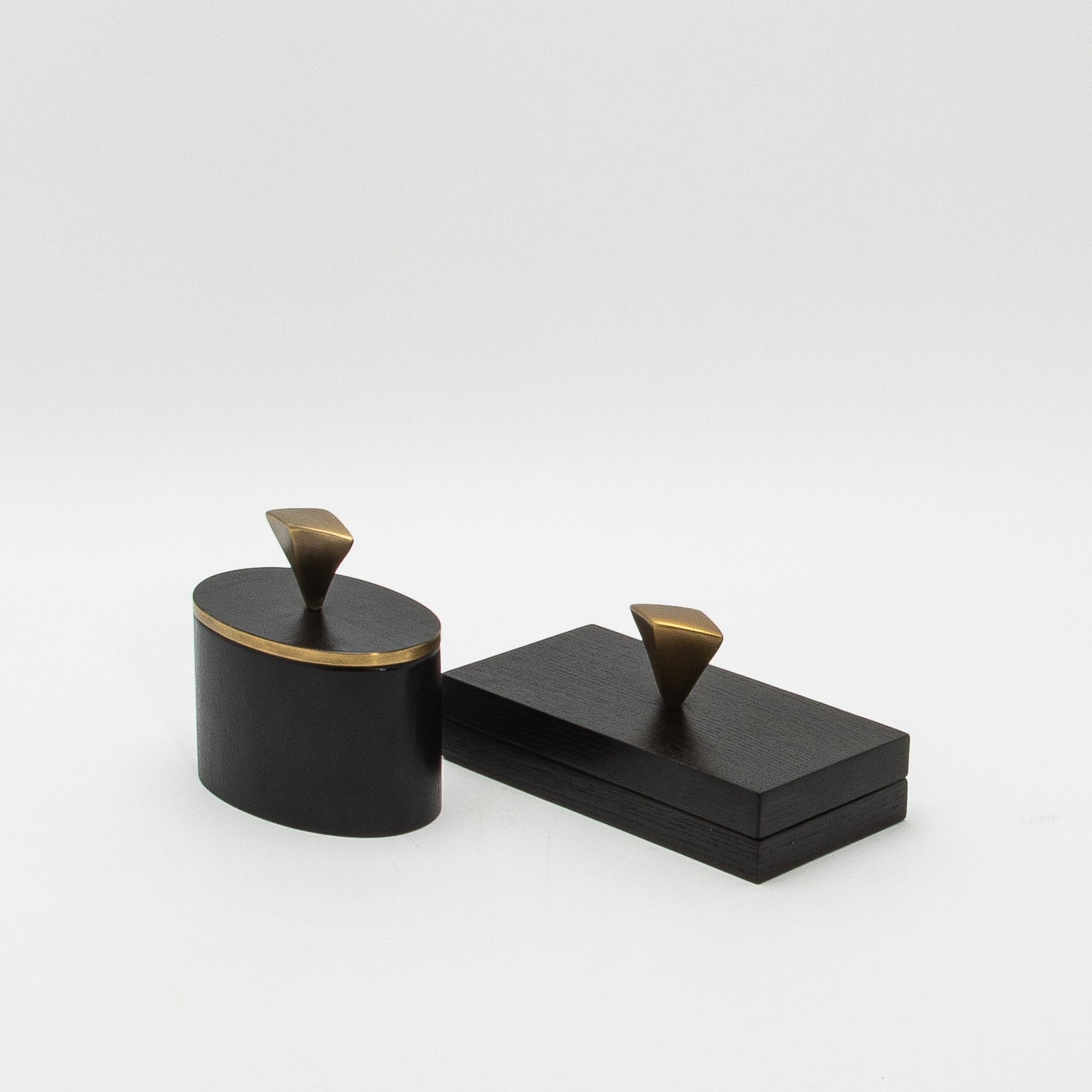 Set of 2 Boxes in Black Oak with Bronze Patina Brass Knob by Kifu Paris