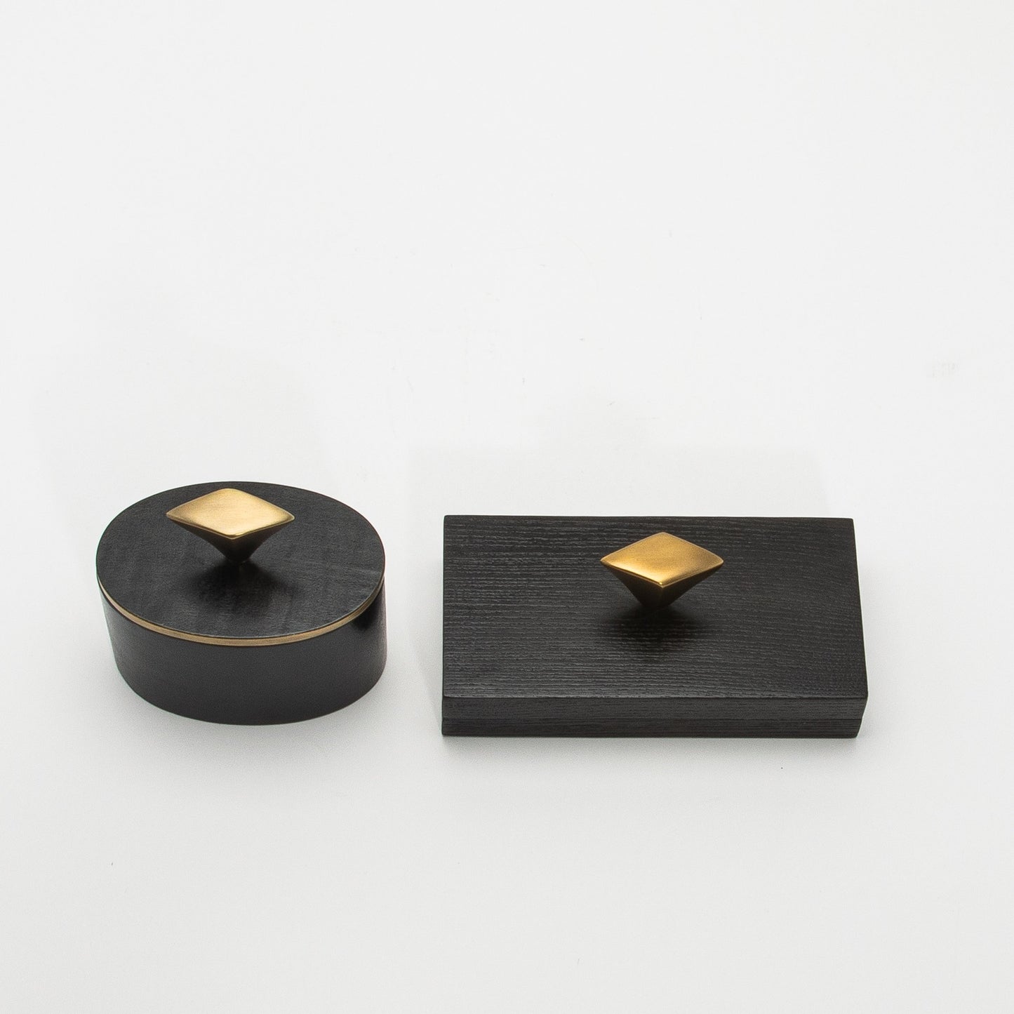 Set of 2 Boxes in Black Oak with Bronze Patina Brass Knob by Kifu Paris