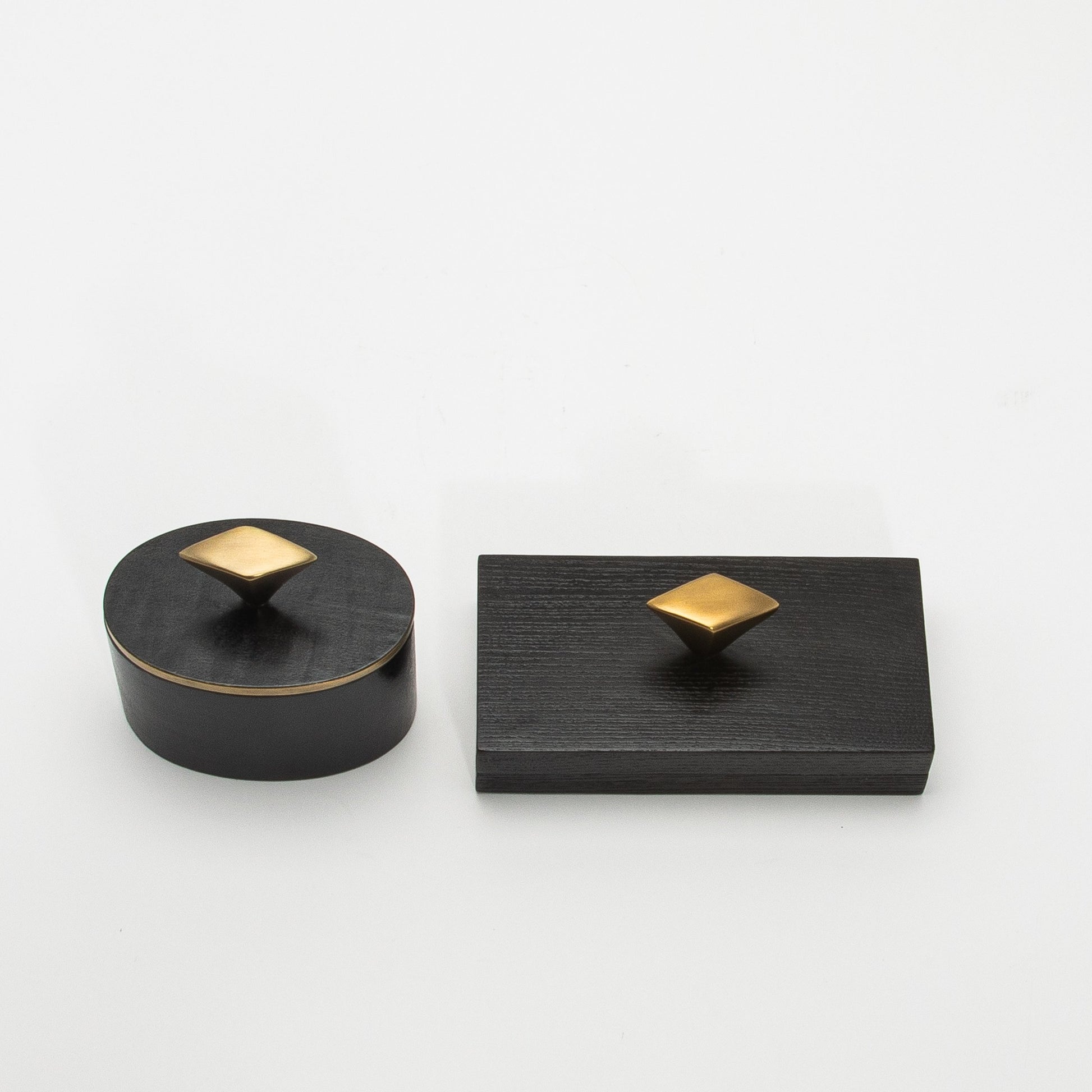 Set of 2 Boxes in Black Oak with Bronze Patina Brass Knob by Kifu Paris