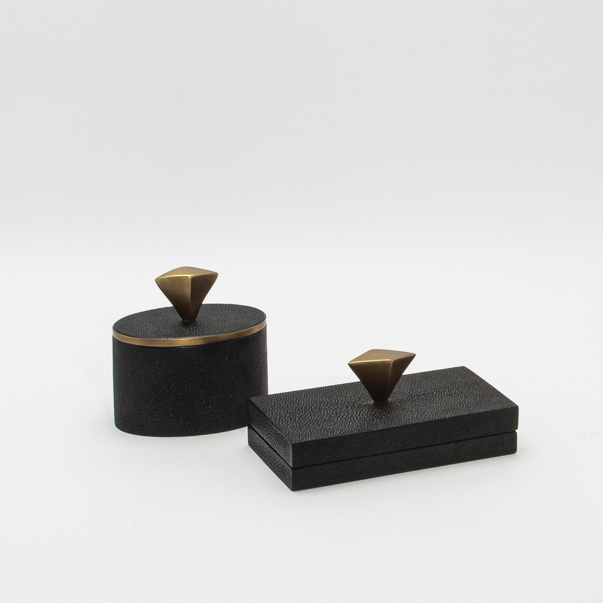 Set of 2 Boxes in Black Shagreen with Bronze Patina Brass Knob by Kifu Paris