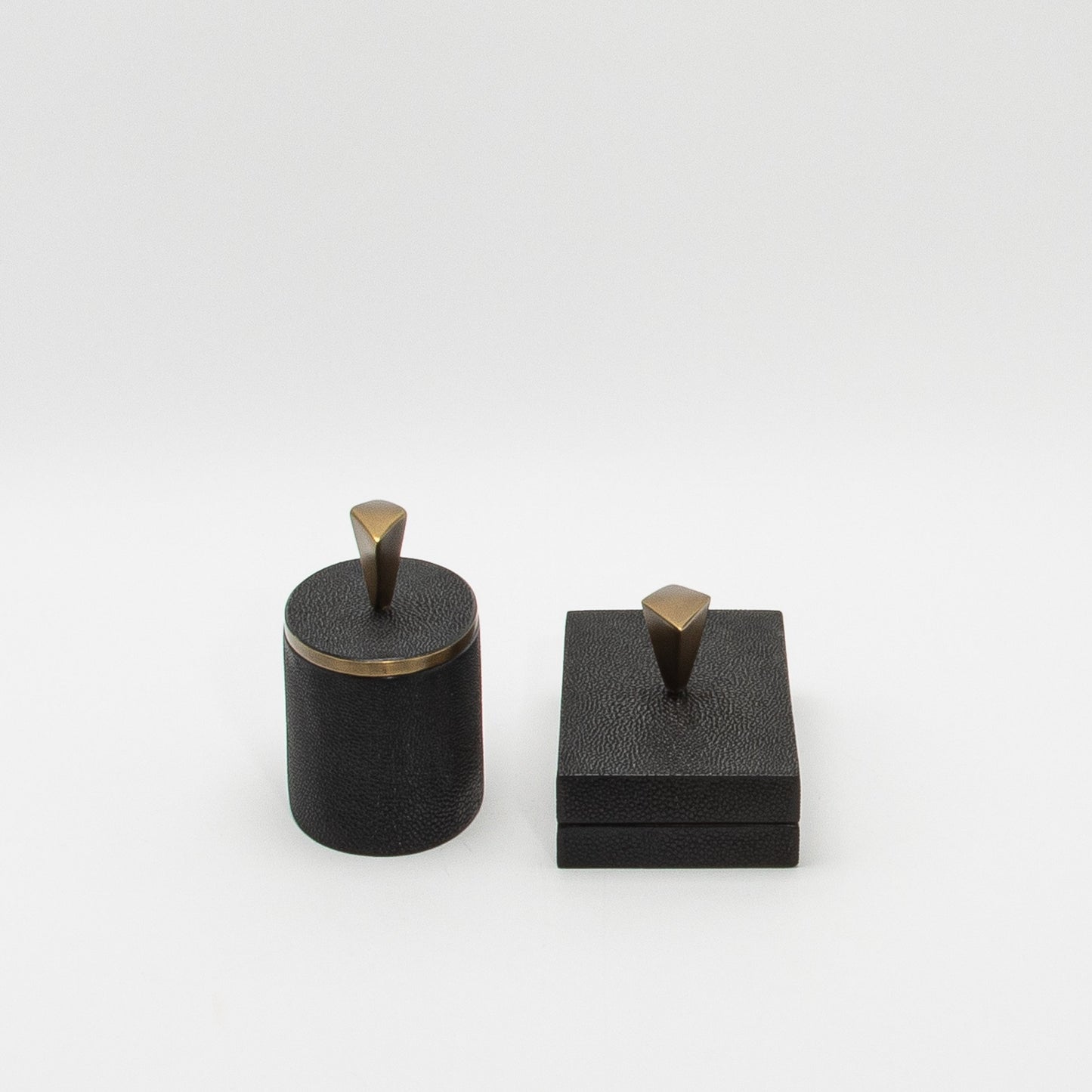 Set of 2 Boxes in Black Shagreen with Bronze Patina Brass Knob by Kifu Paris