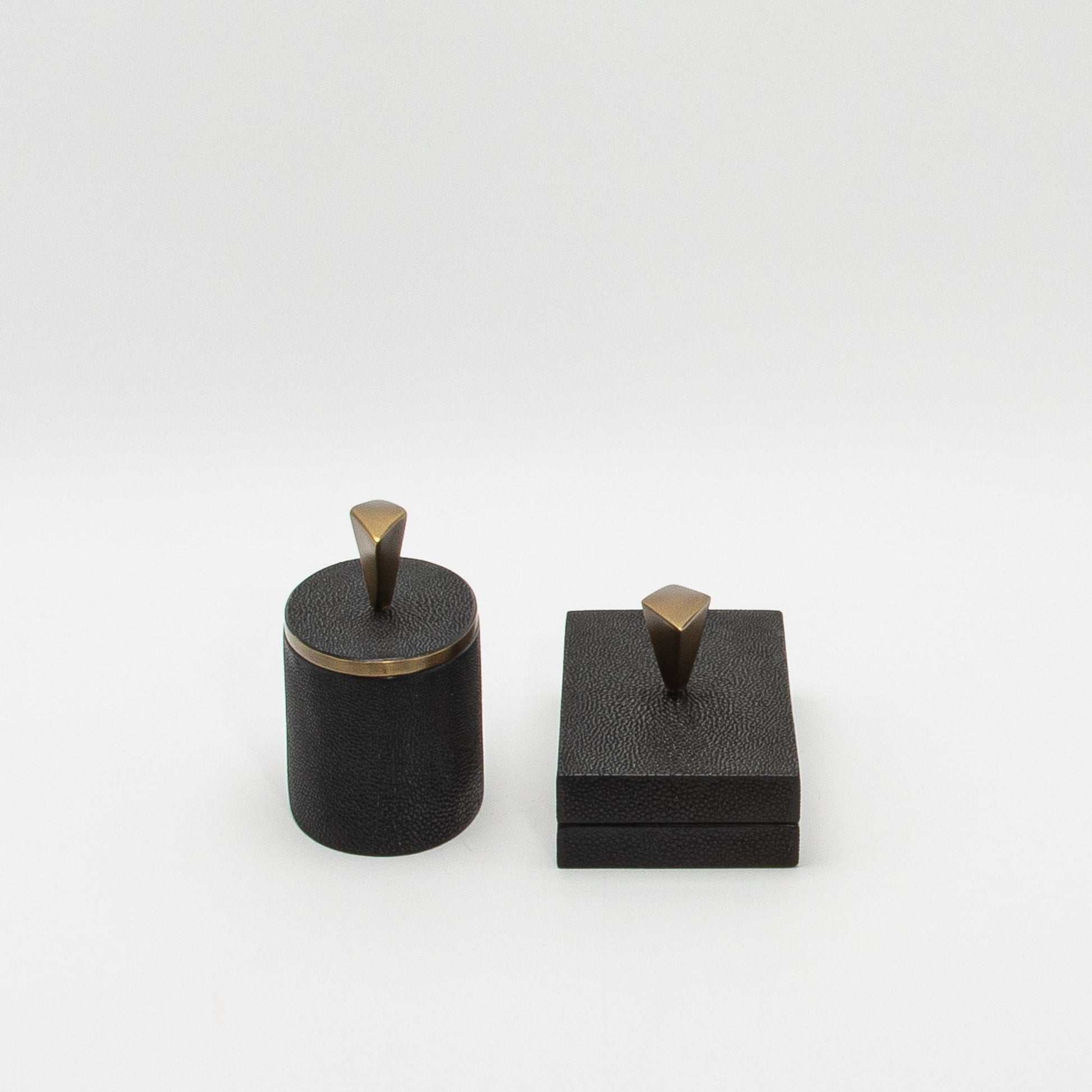 Set of 2 Boxes in Black Shagreen with Bronze Patina Brass Knob by Kifu Paris