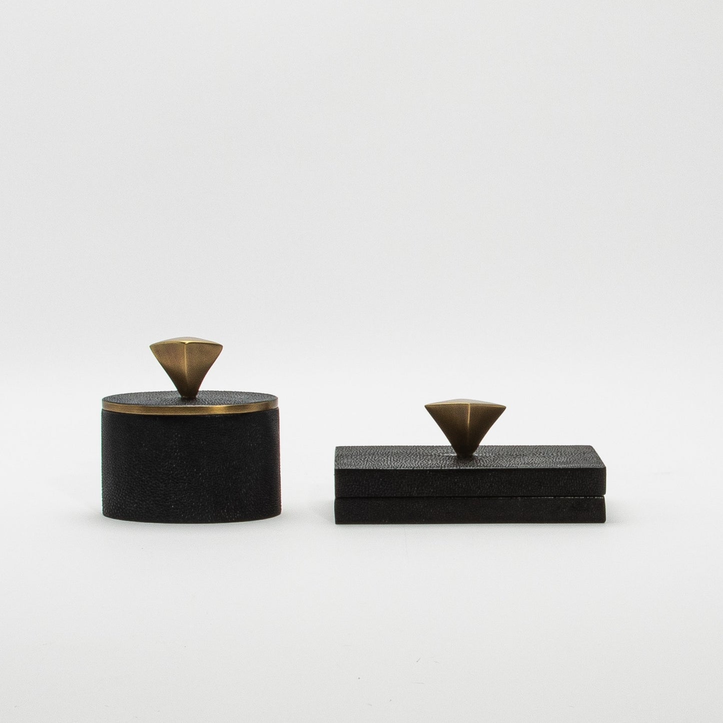 Set of 2 Boxes in Black Shagreen with Bronze Patina Brass Knob by Kifu Paris