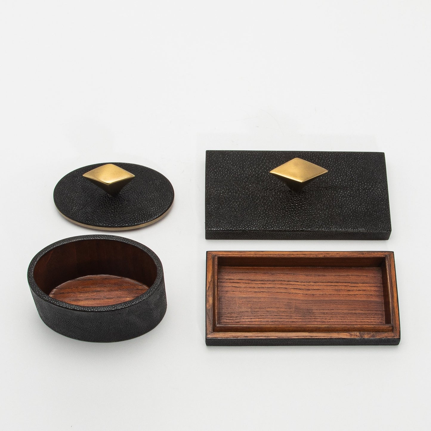Set of 2 Boxes in Black Shagreen with Bronze Patina Brass Knob by Kifu Paris