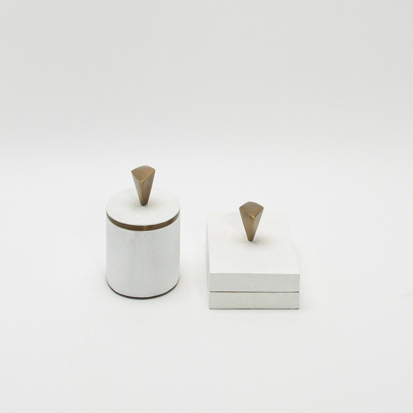 Set of 2 Boxes in White Shagreen with Bronze Patina Brass Knob by Kifu Paris